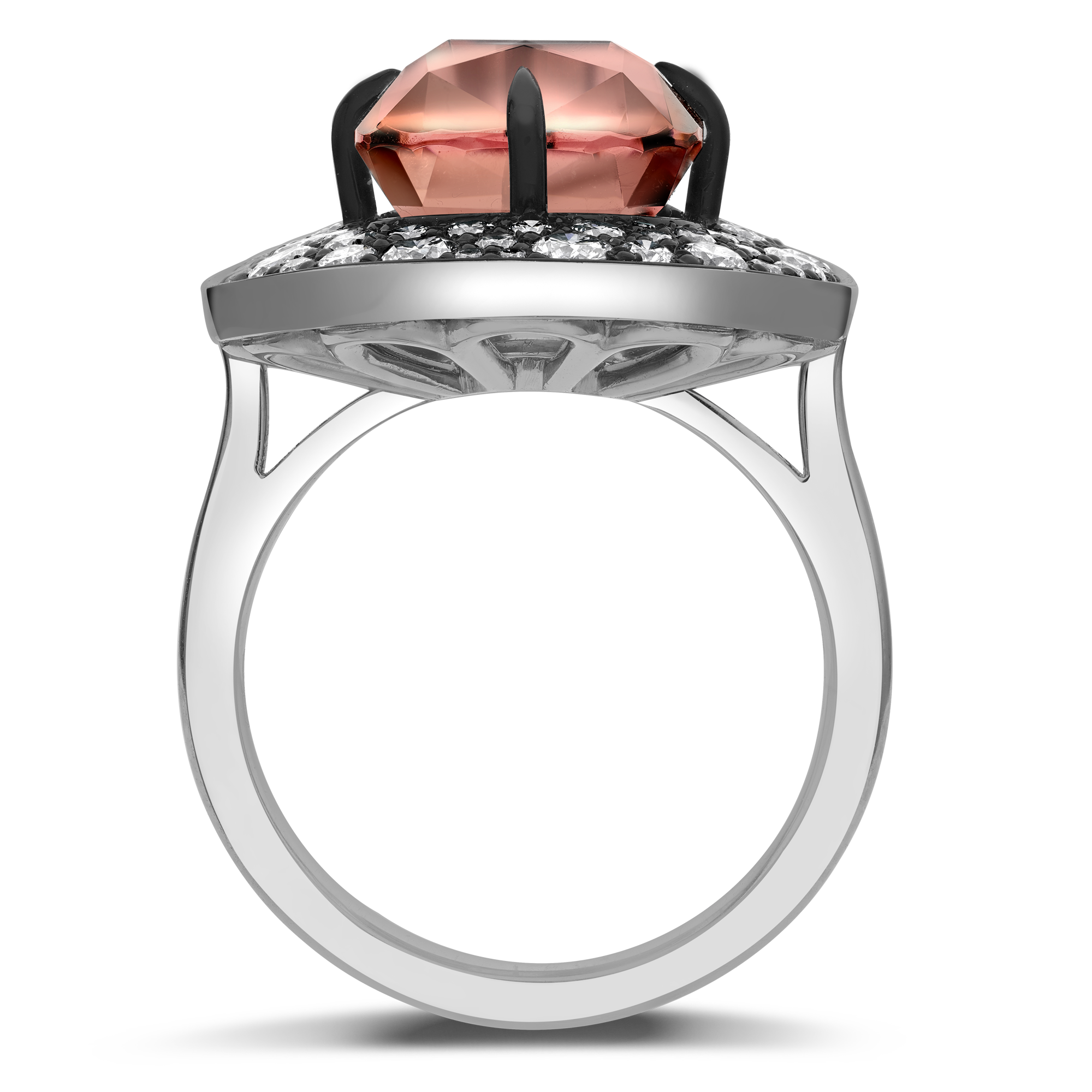 Snowstorm 8.08ct Peach Tourmaline and Diamond Cocktail Ring CushionModern Cut, Claw Set_3