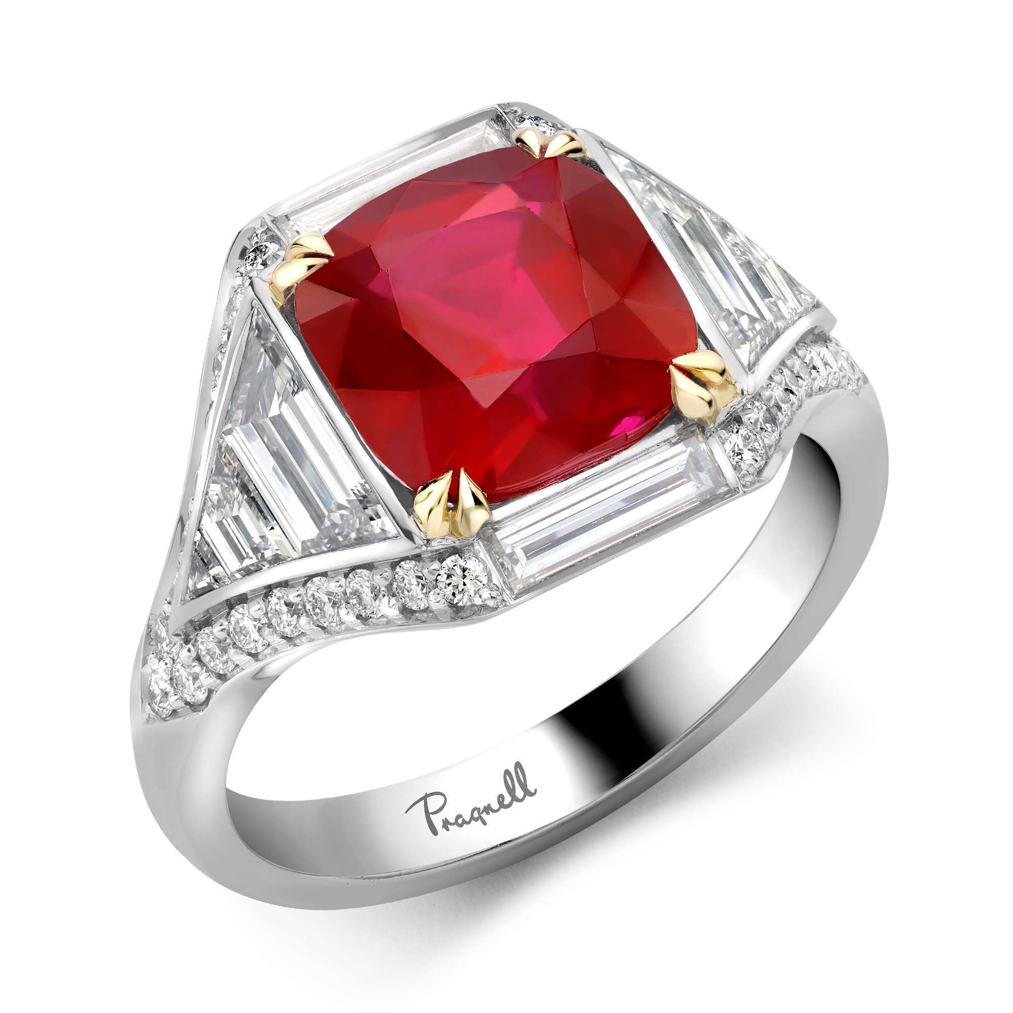 Masterpiece Astoria 3.98ct Burmese Ruby and Diamond Ring Cushion modern cut, Claw set_1