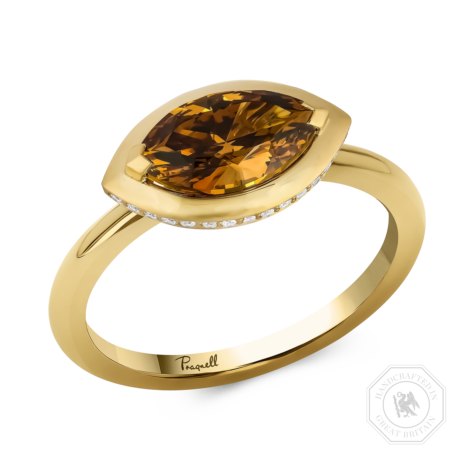 Skimming Stone 2.00ct Fancy Deep Brown Yellow Diamond Ring Marquise Cut, Claw Set_1