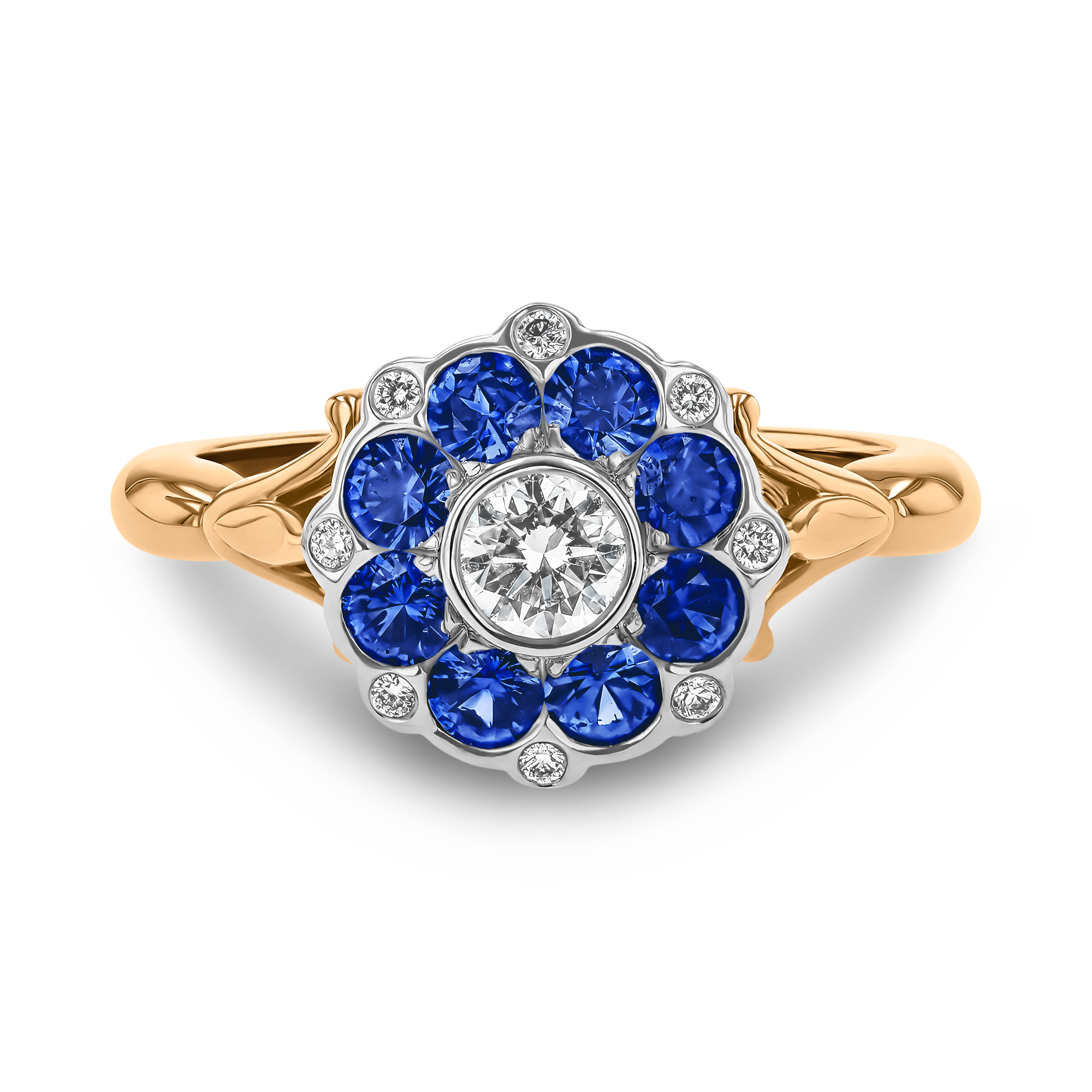 Brilliant Cut Sapphire and Diamond Cluster Ring Brilliant Cut, Rubover Set_2