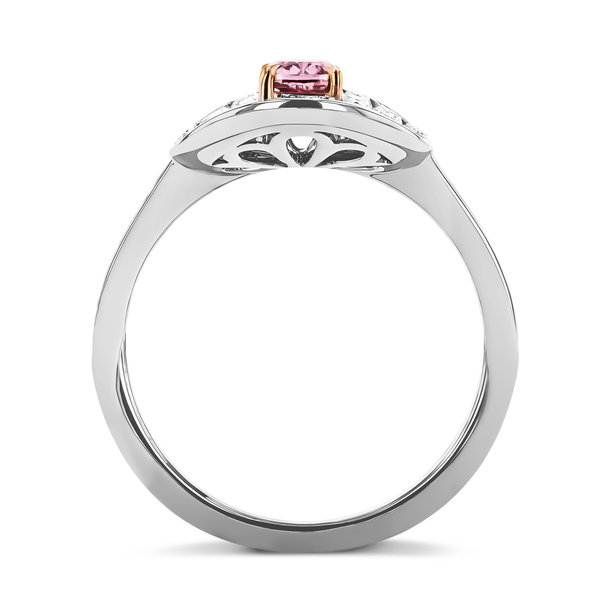 Masterpiece Fancy Vivid Pink Diamond Stage Setting Ring Cushion, French & Carre Cut, Claw & Channel Set_3