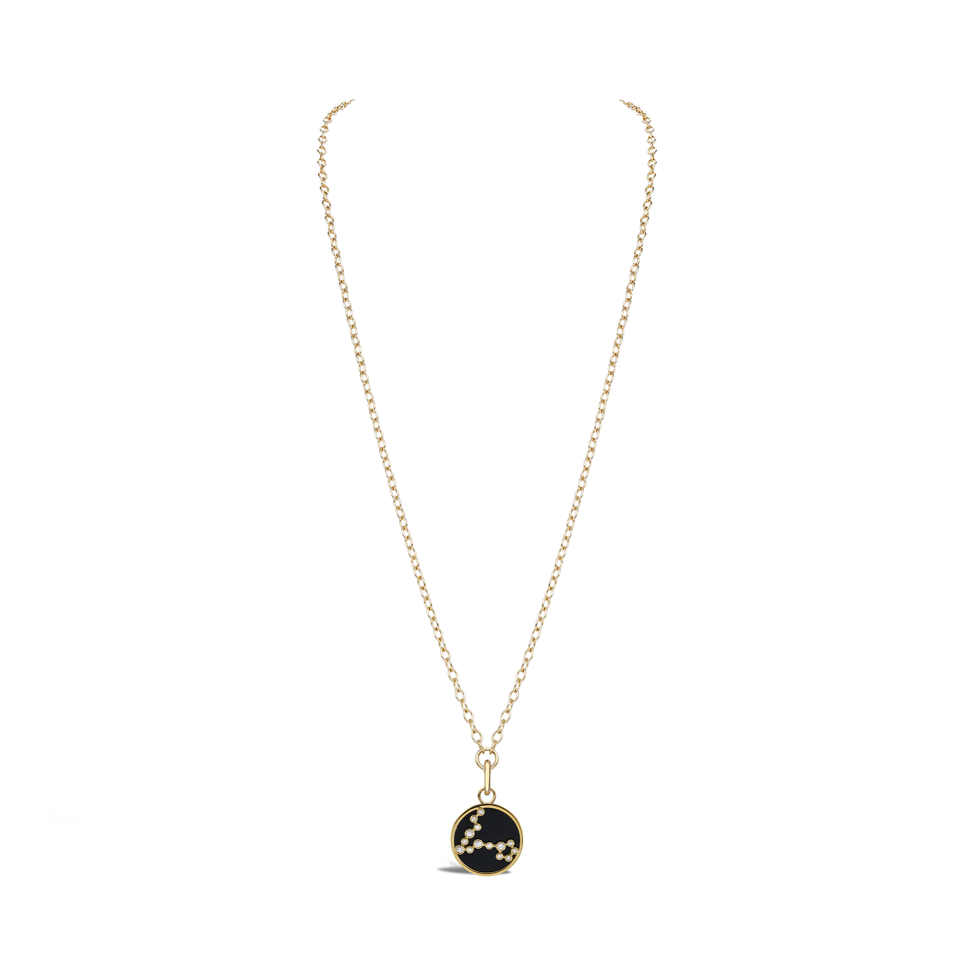 Constellation Diamond and Black Onyx Pisces Pendant Charm Brilliant Cut, Rubover Set_3