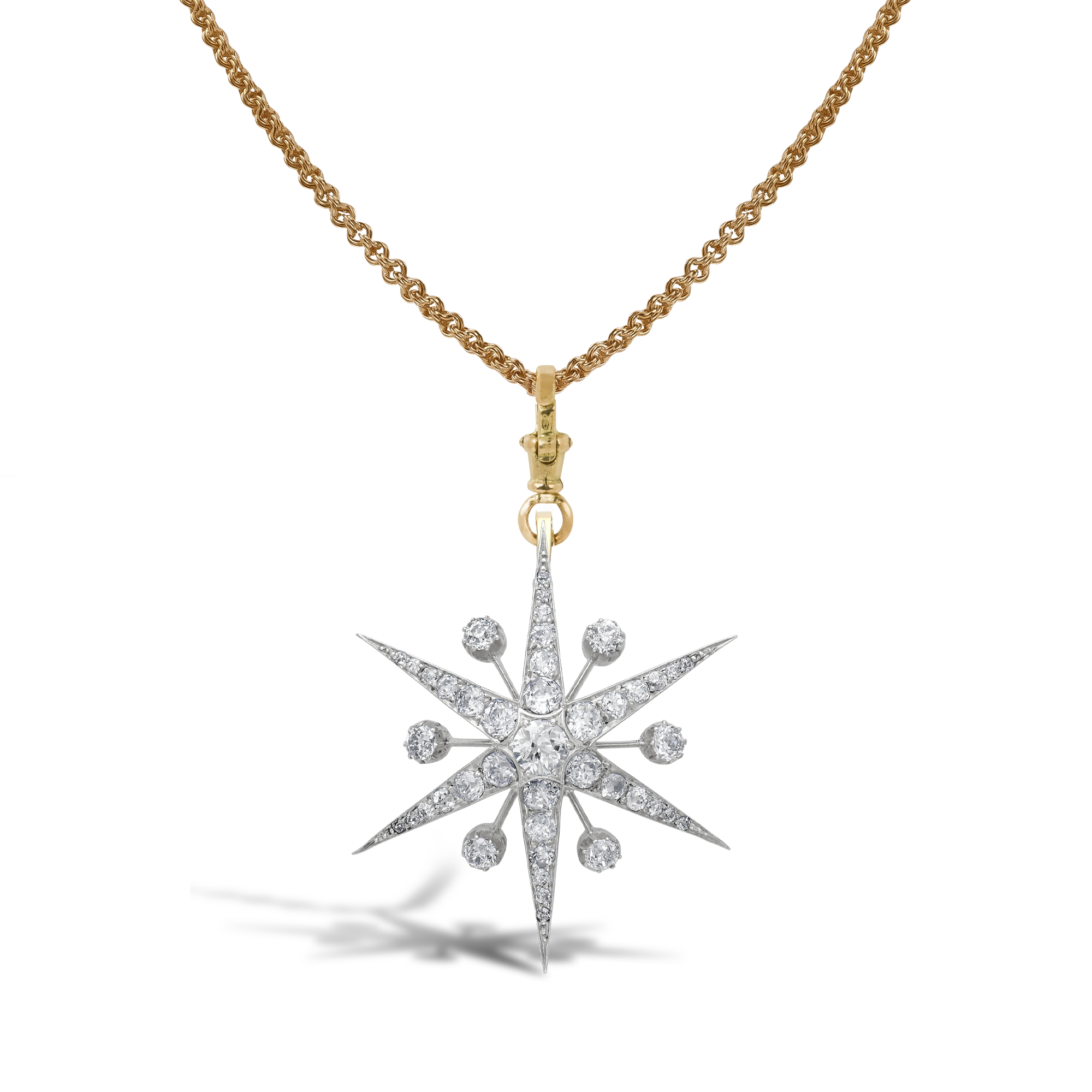 Victorian Old Cut 3.00ct Diamond Star Pendant Old Cut, Grain Set_1