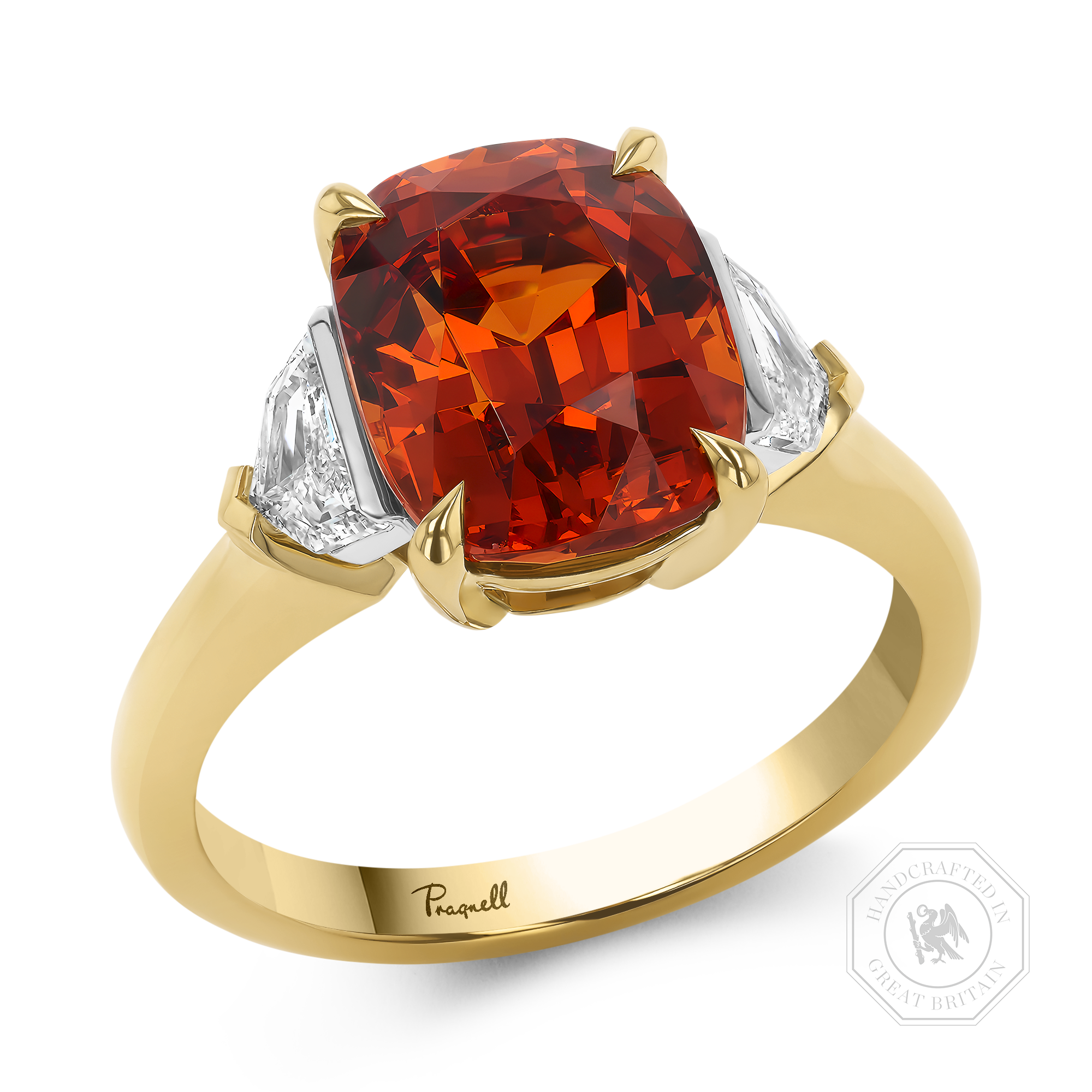 Oval Cut 6.08ct Namibian Spessartite Garnet and Diamond Ring Oval Cut, Claw Set_1