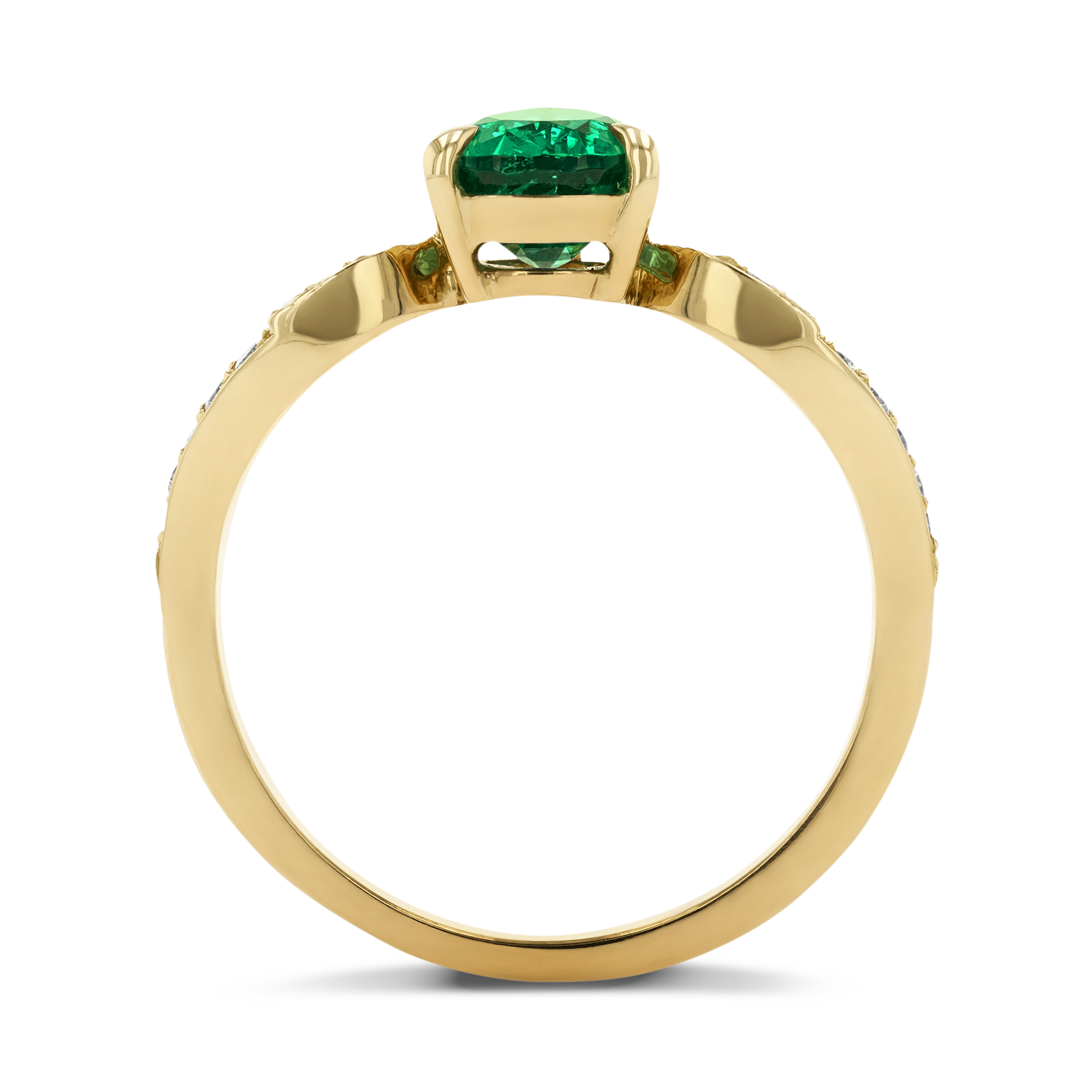 Tiara Pear Cut Emerald and Brilliant Diamond Ring Pear and Brilliant Cut, Claw and Grain Set_3