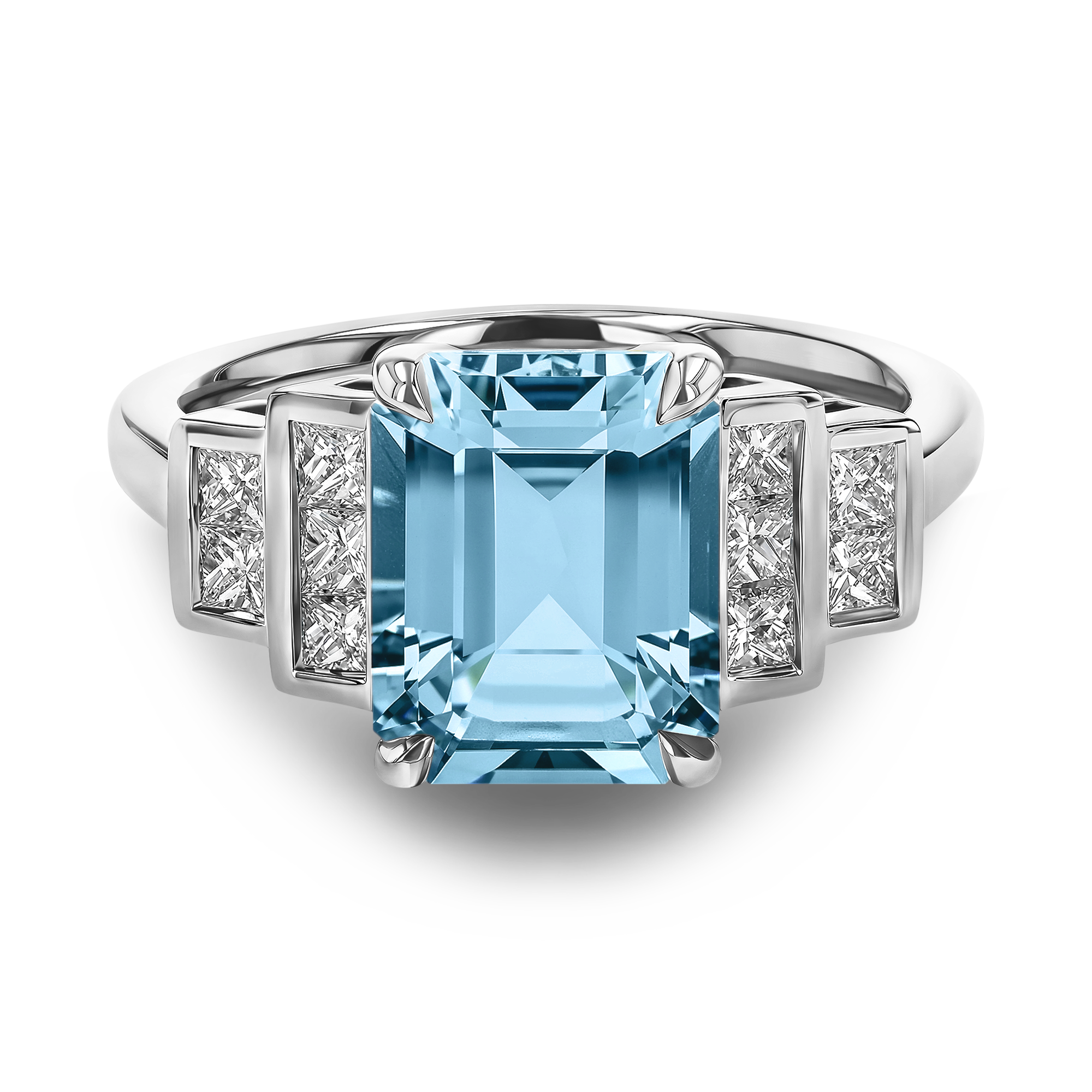 Lukusuzi 2.75ct Art Deco Inspired Aquamarine and Diamond Ring Emerald Cut, Claw Set_2