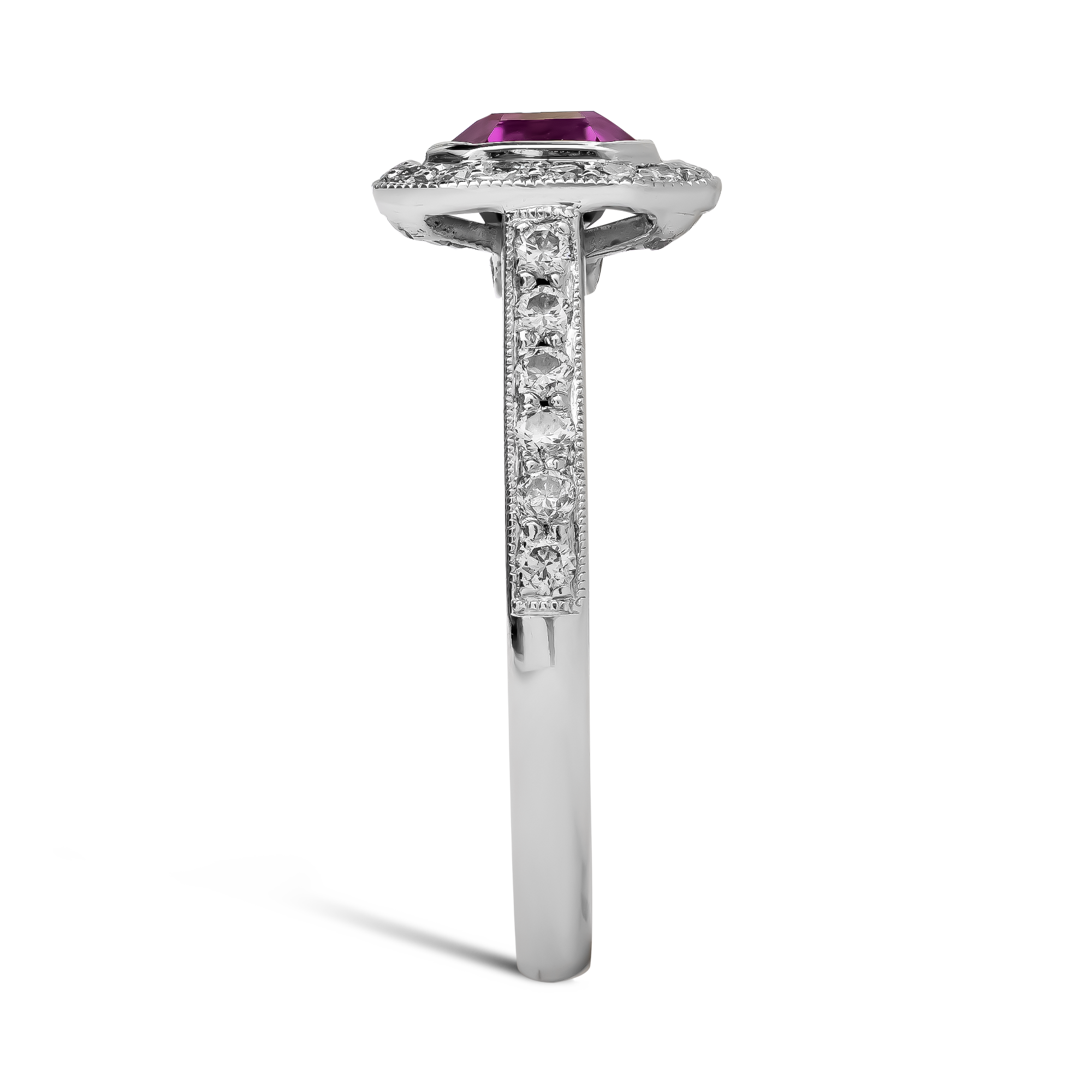 Octagonal Cut Pink Sapphire and diamond Cluster Ring Octagonal Cut, Rubover Set_4
