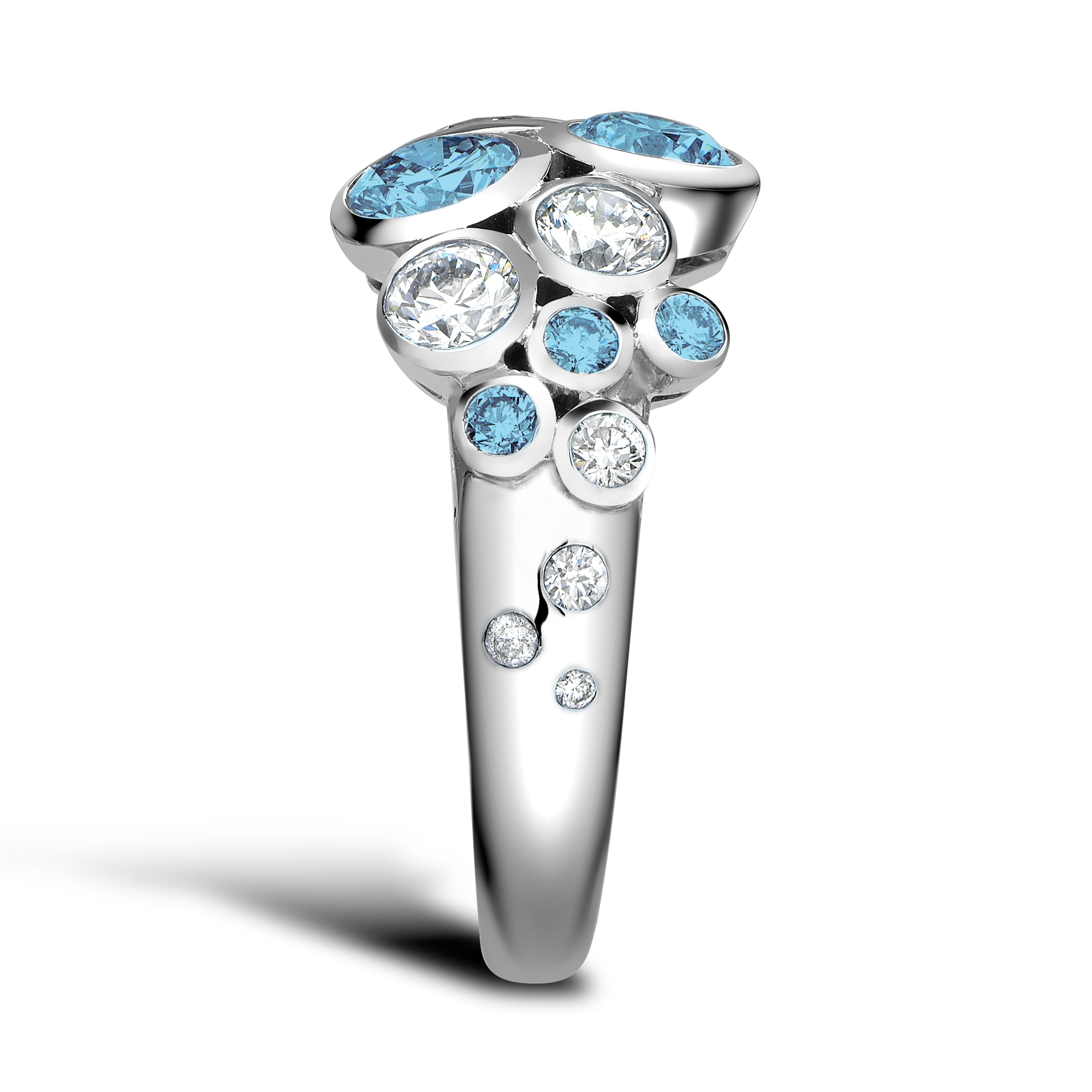 Bubbles Aquamarine and Diamond Cocktail Ring Brilliant Cut, Rubover Set_4