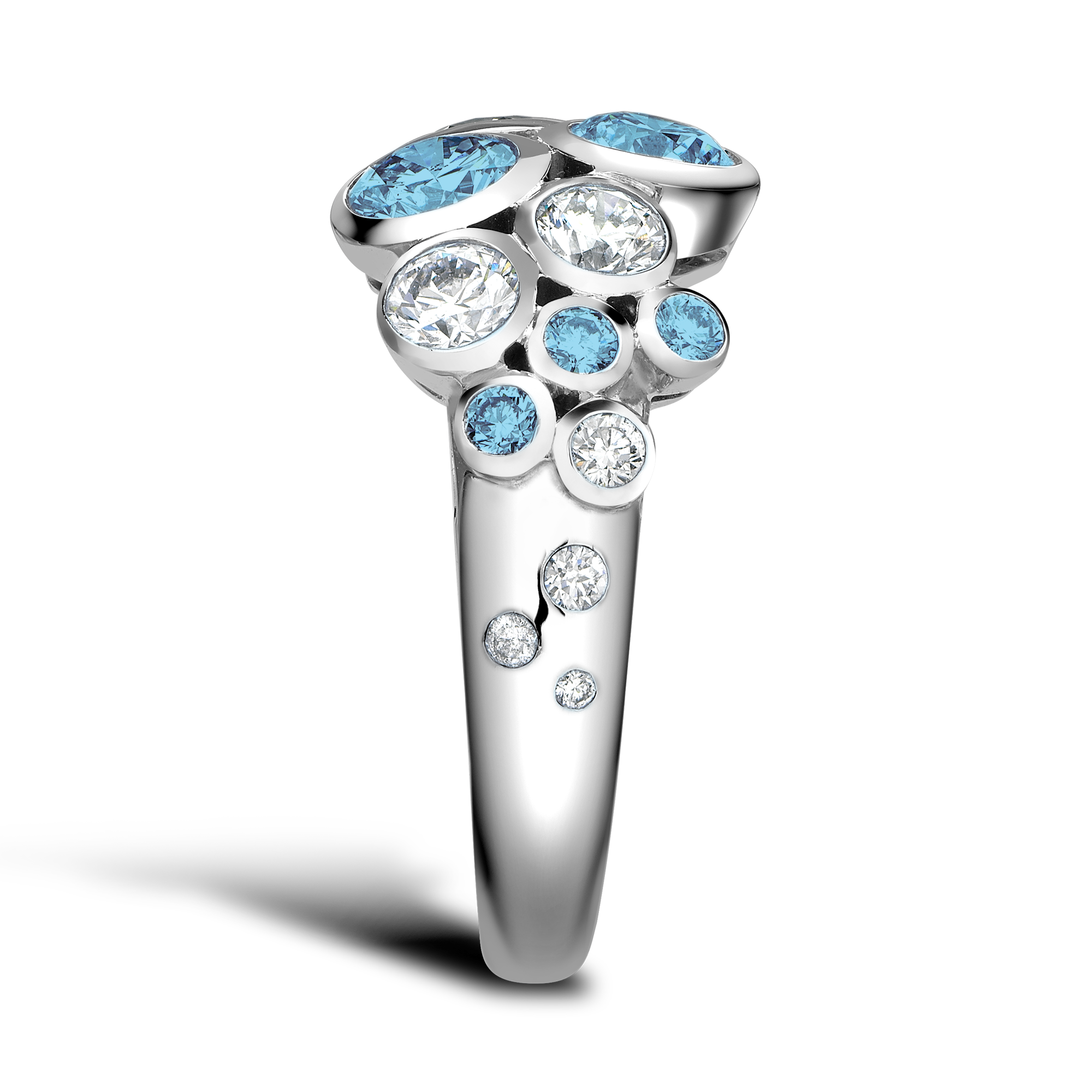 Bubbles Aquamarine and Diamond Cocktail Ring Brilliant Cut, Rubover Set_4