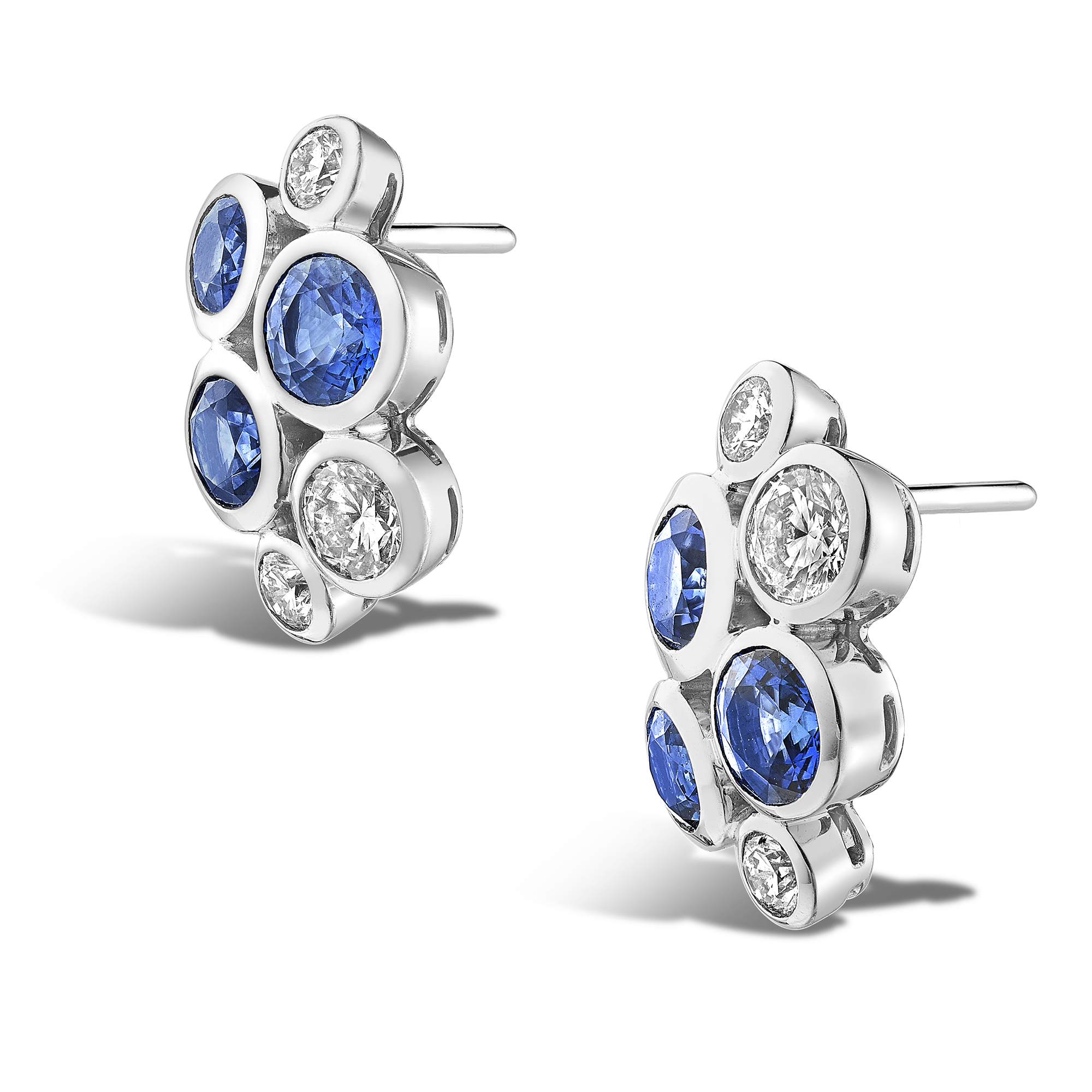Bubbles Sapphire and Diamond Earrings Brilliant Cut, Rubover Set_2