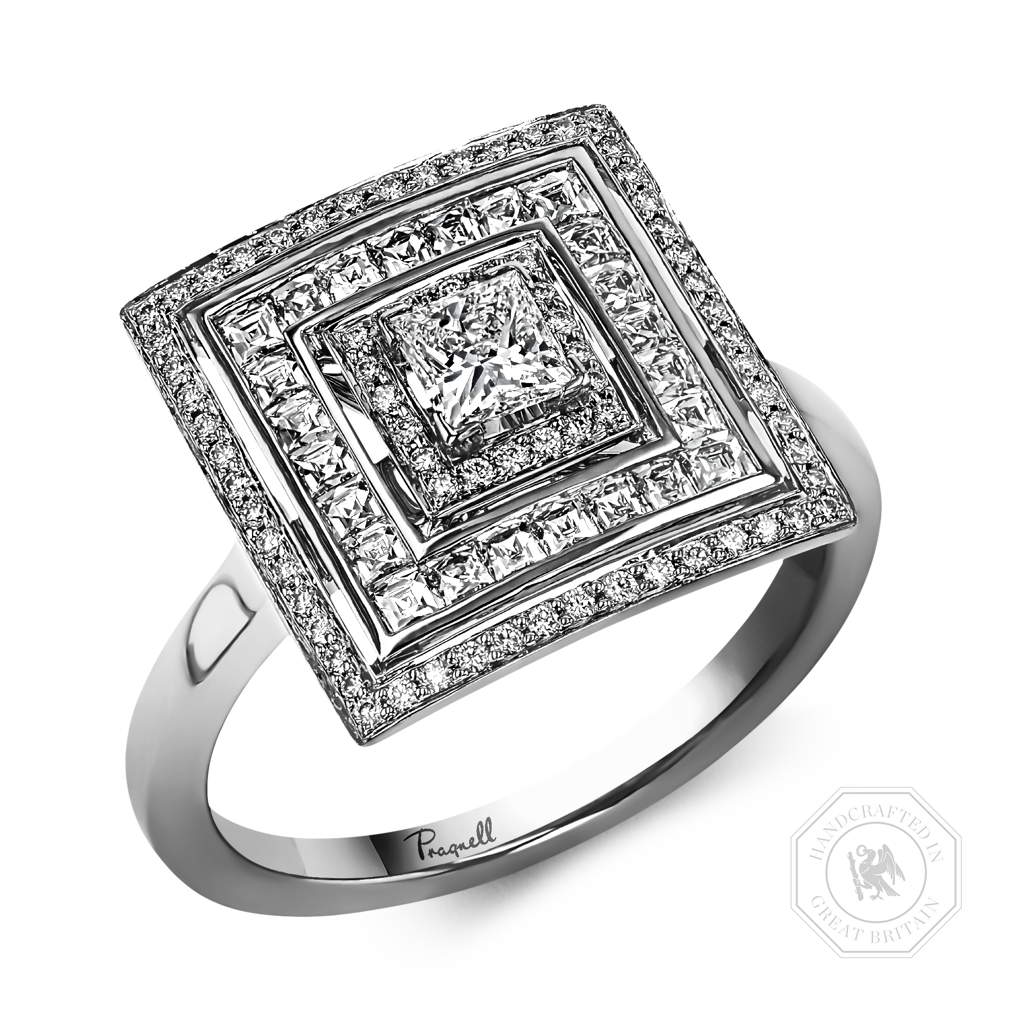 Princess cut Diamond Ripple Ring Princess Cut, Four Claw Set_1