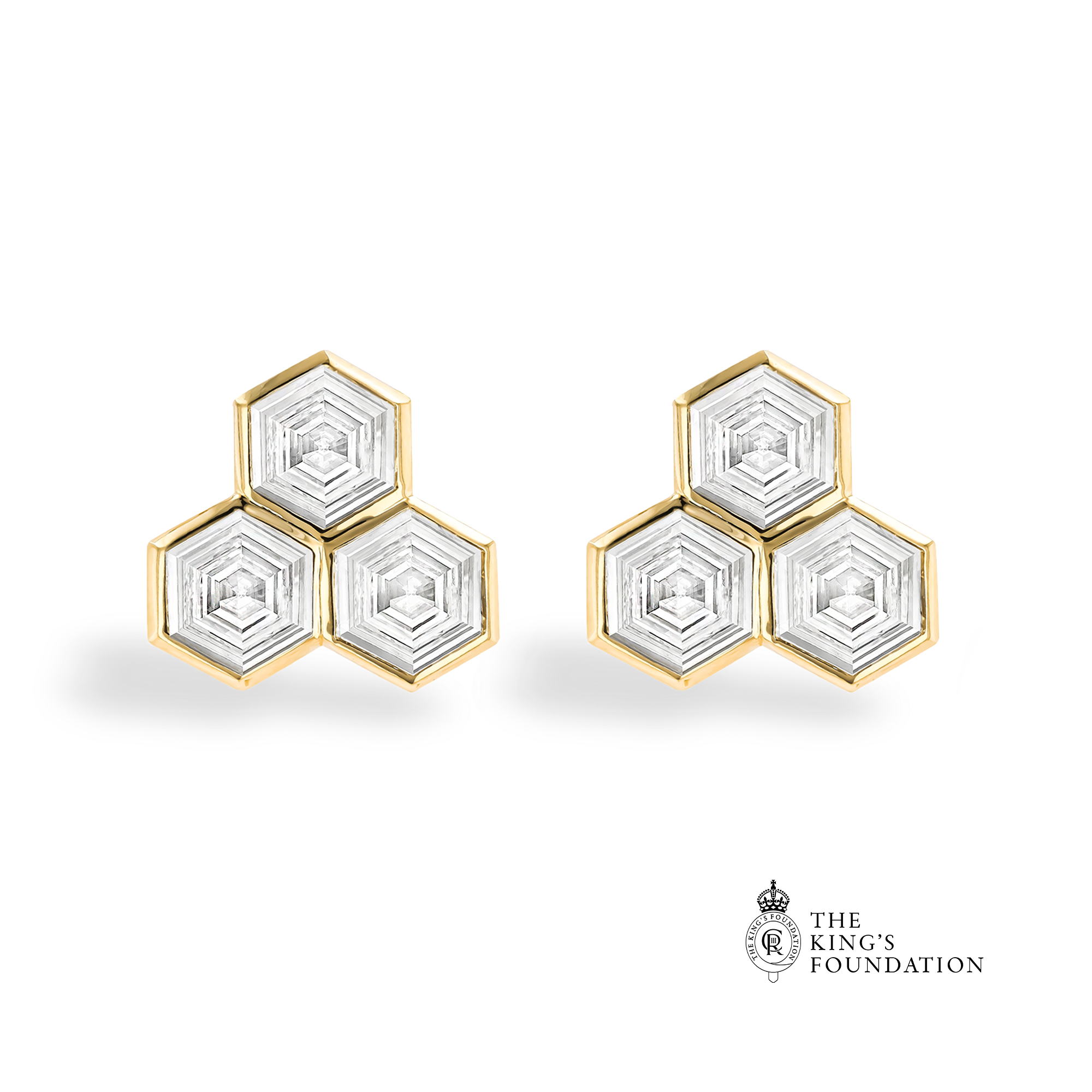 Honeycomb Diamond Trilogy Earrings Hexagonal Cut, Rubover Set_1