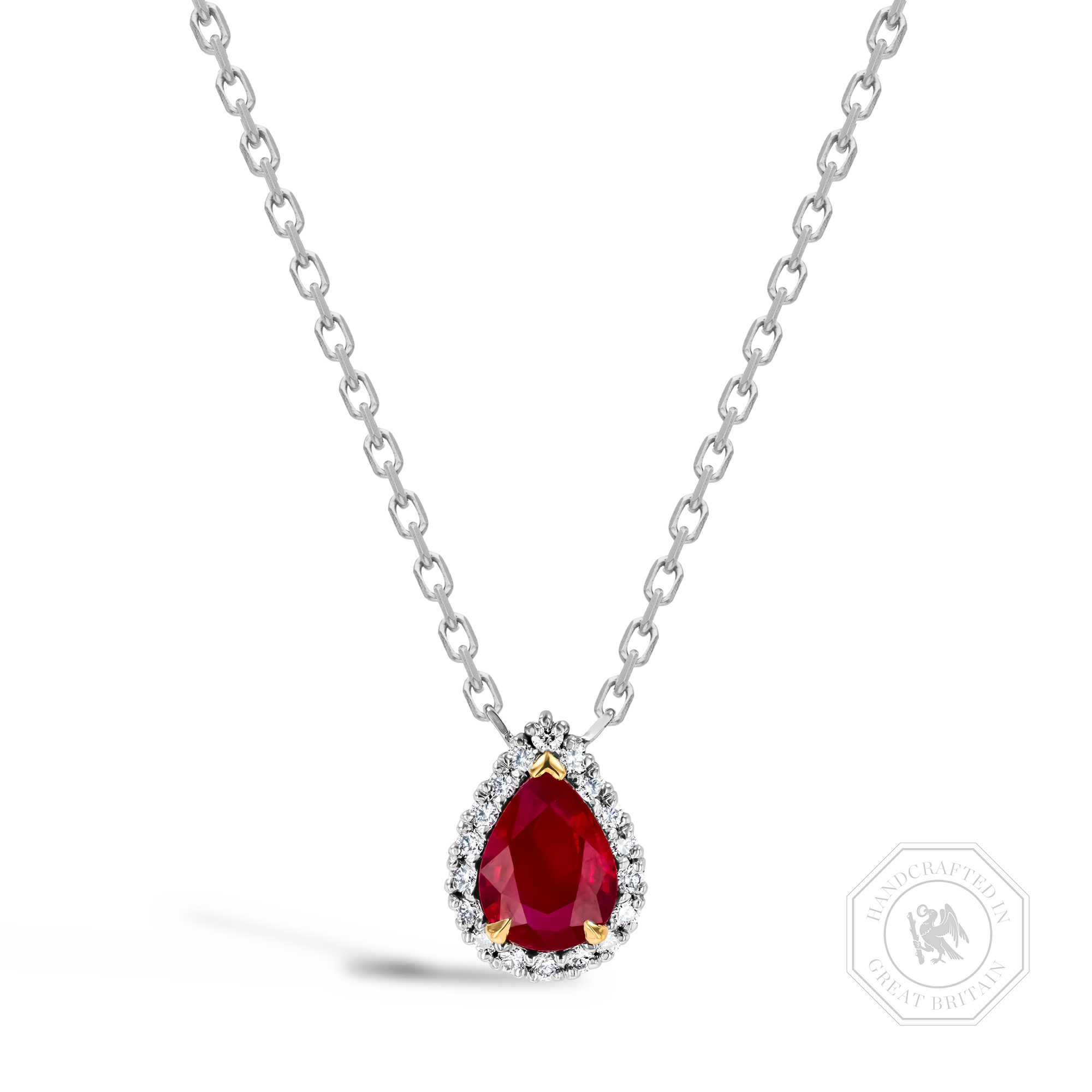 Pearshape 1.36ct Ruby and Diamond Cluster Pendant Pearshape, Claw Set_1