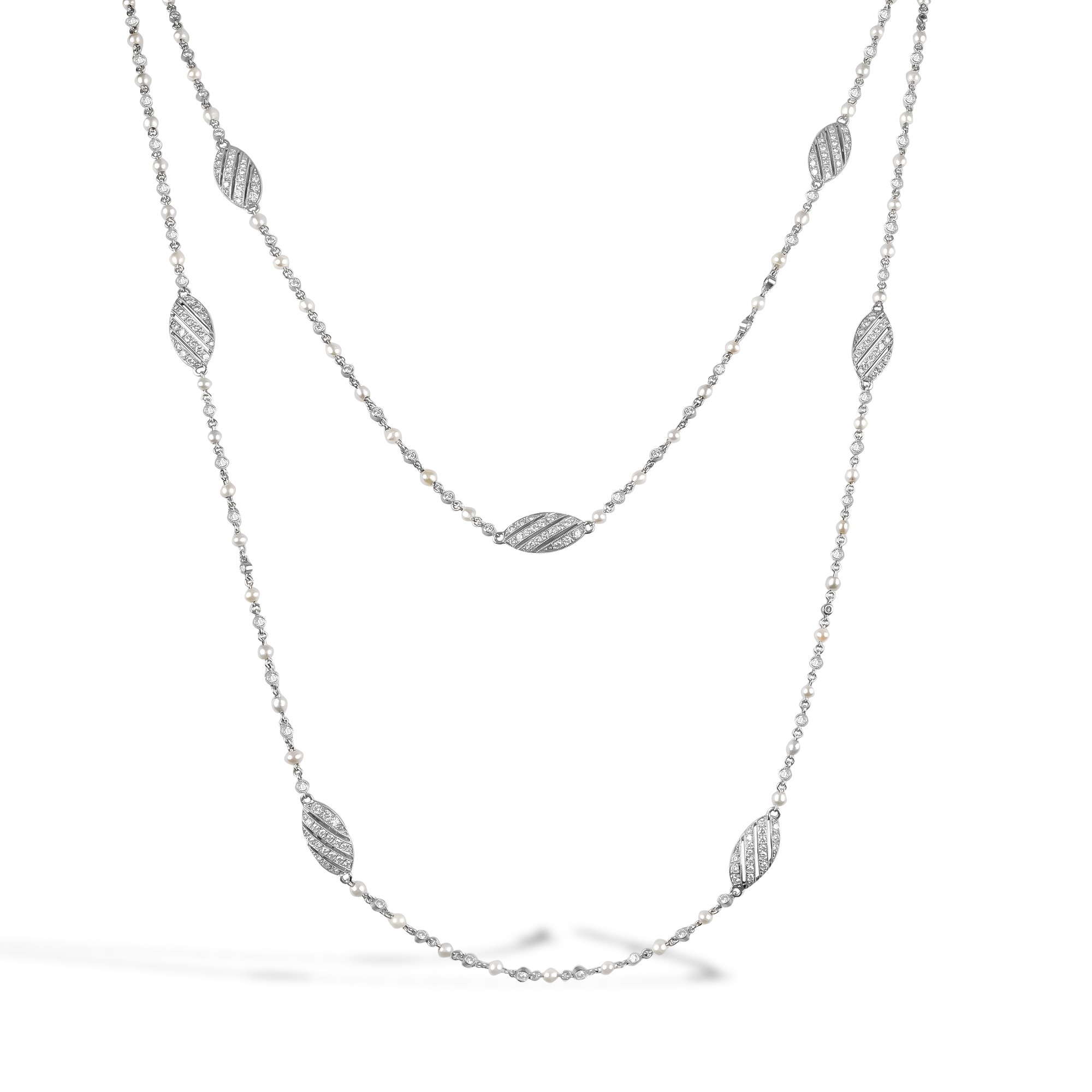 Brilliant Cut 11.00ct Diamond and Pearl Long Chain Necklace Brilliant Cut, Pave Set_2