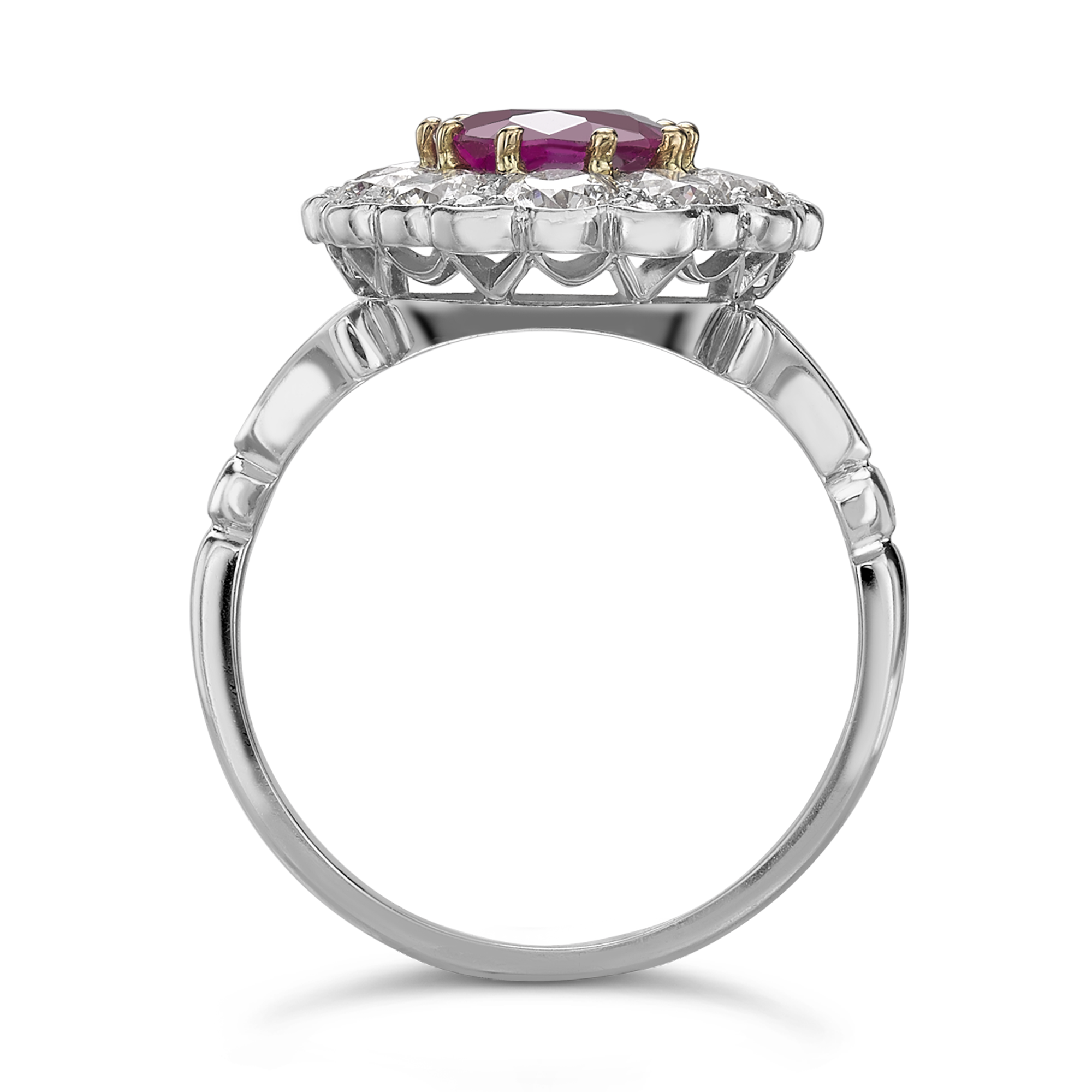 Contemporary Burmese Pink Sapphire Ring Oval Cut Cluster Ring, with Diamond Surround_2