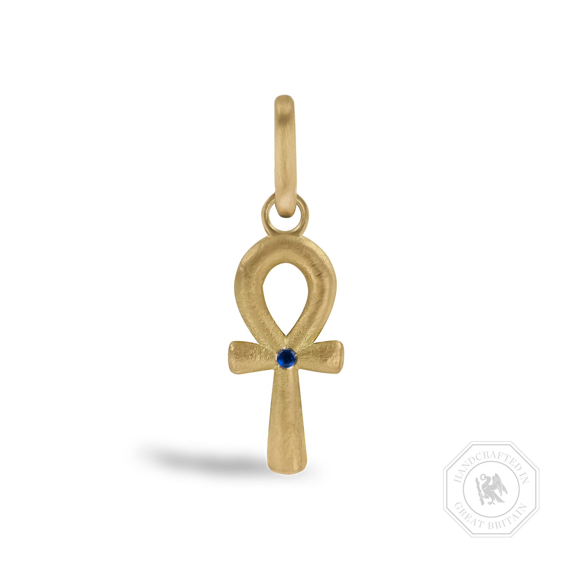 Ankh Cross Sapphire Pendant Charm Cabochon Cut, Rubover Set_1