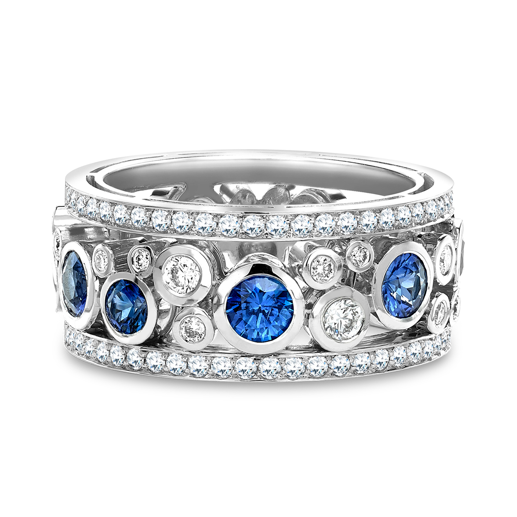 Bubbles Blue Sapphire and Diamond Dress Ring Brilliant Cut, Rubover Set_1