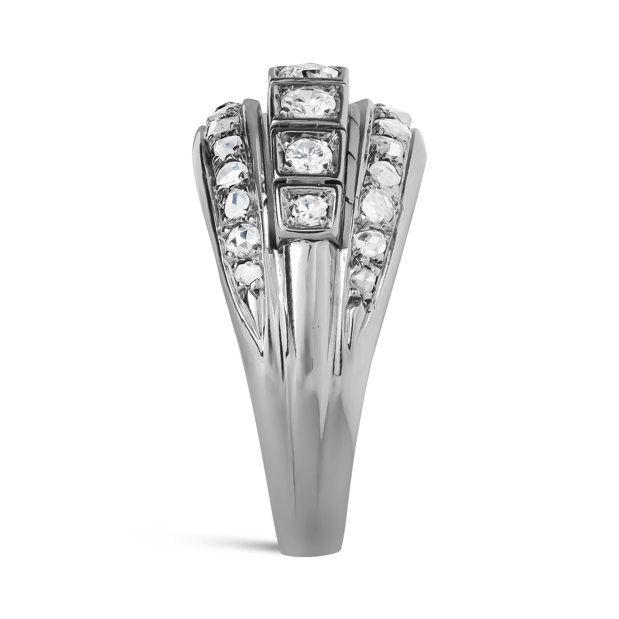 Old Cut Three Row Diamond Ring Old European Cut, Pavé Set_4