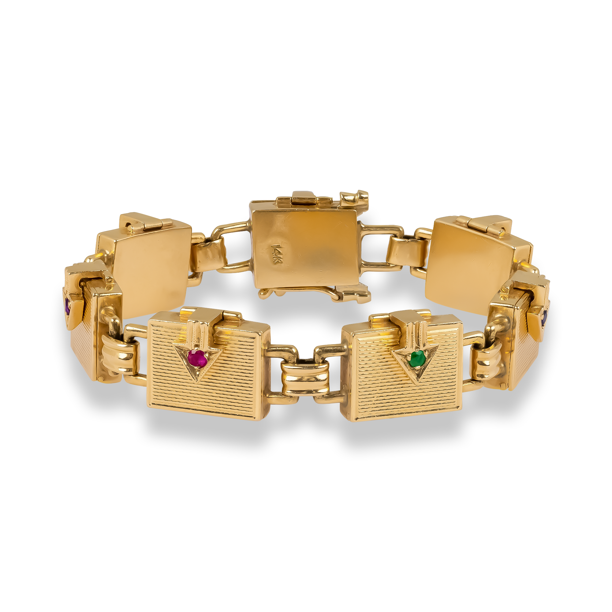 Art Deco Gem Set Locket Bracelet Old Cut, Grain Set_1