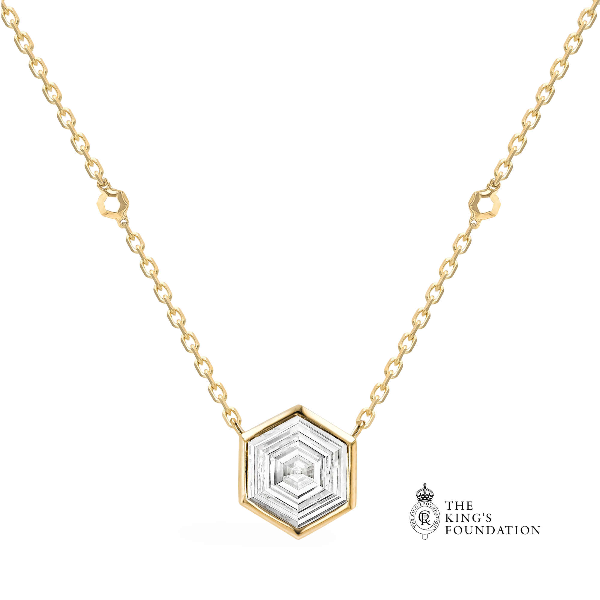 Honeycomb Diamond Solitare Pendant Hexagonal Cut, Rubover Set_1