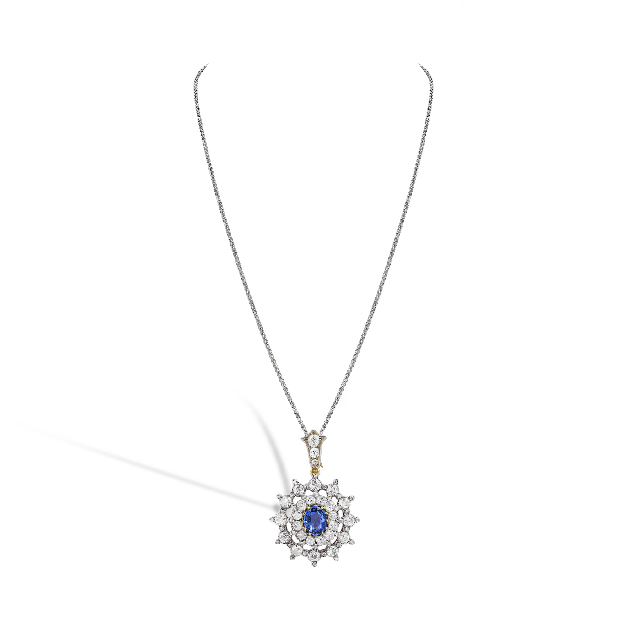 Victorian Sapphire & Diamond Brooch/Pendant Oval Cut, Claw Set_2