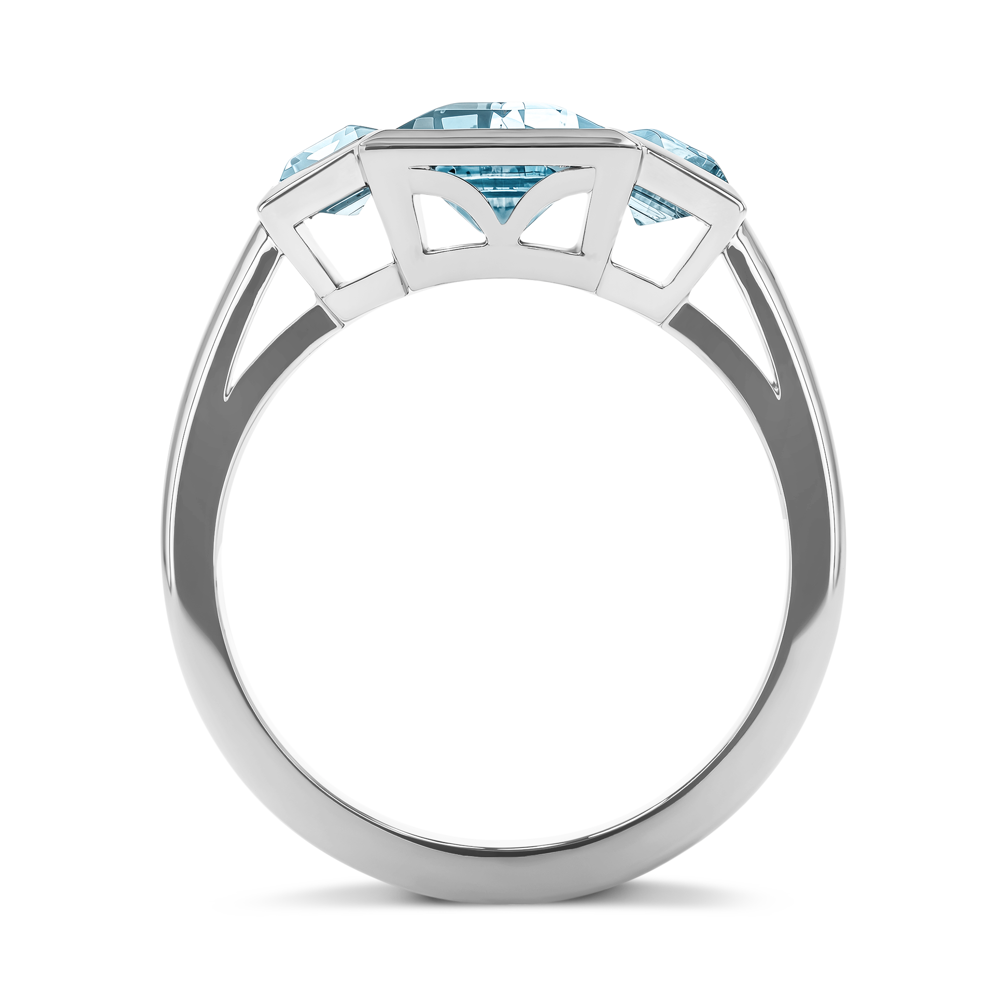 Kingdom 3.45ct Aquamarine Three Stone Ring Baguette Cut, Rubover Set_3