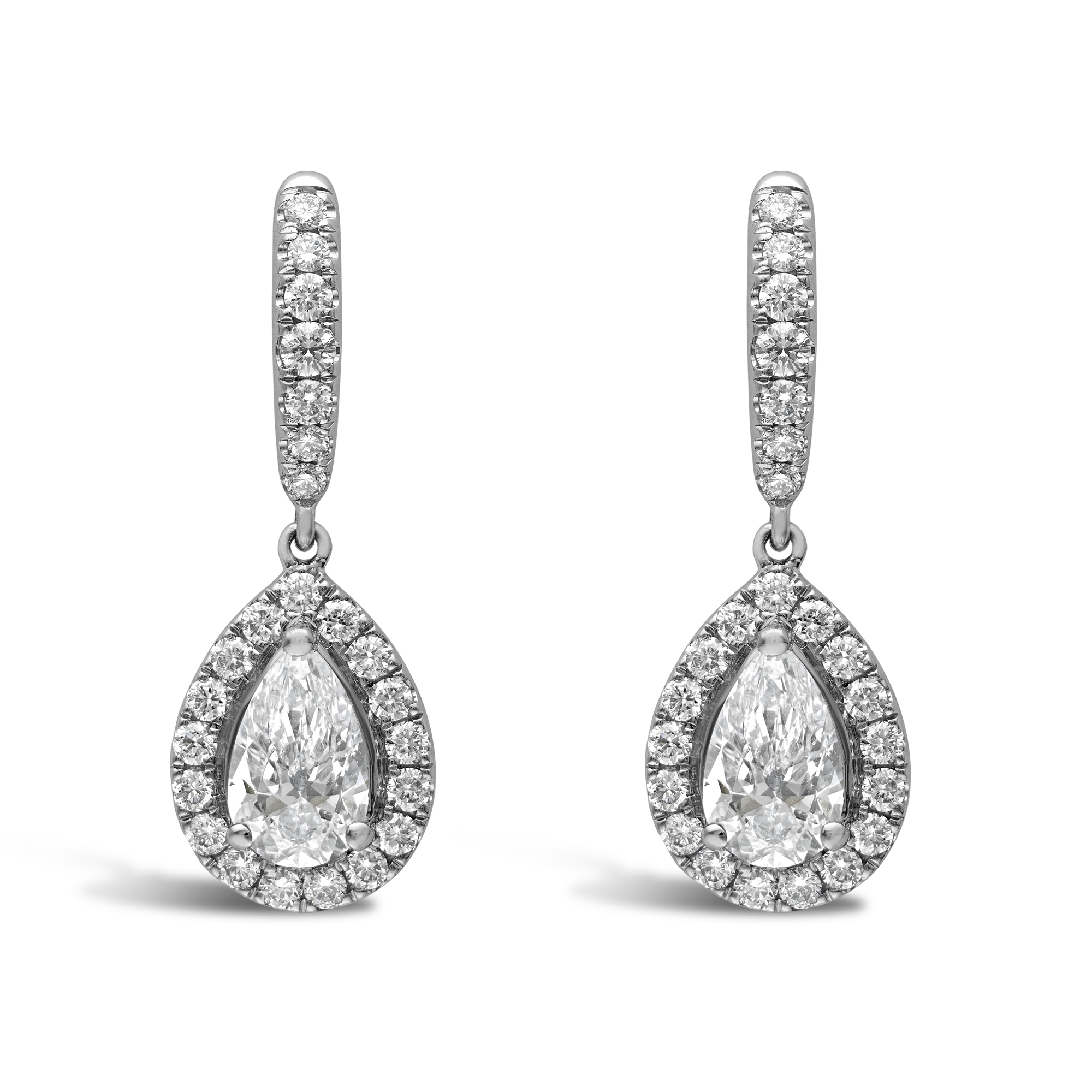 Pear Diamond Halo Drop Earrings Pear & Brilliant Cut, Claw Set_1