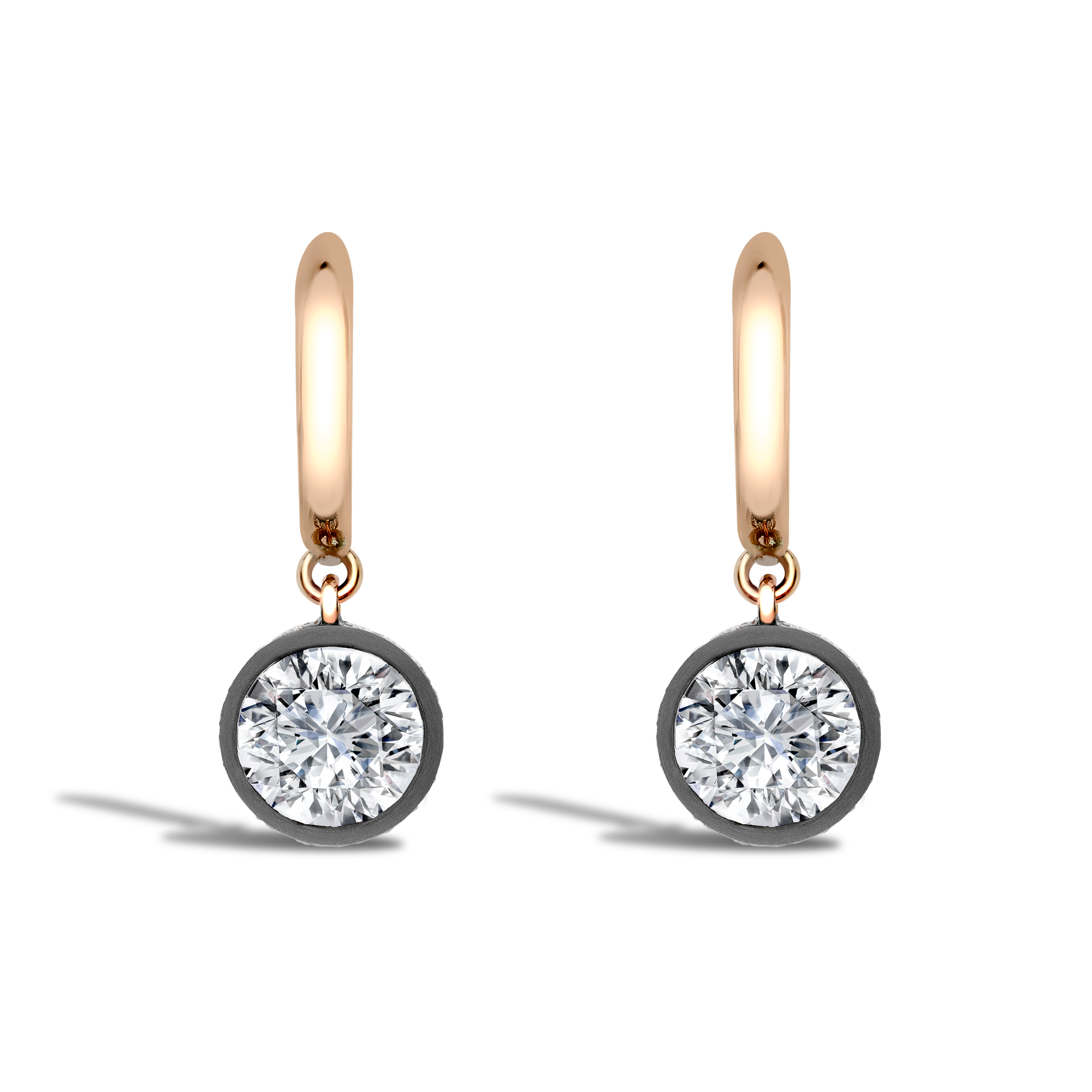 Diamond Drop Hoop Earrings Brilliant Cut Diamonds, with Rose Gold Hoops_2