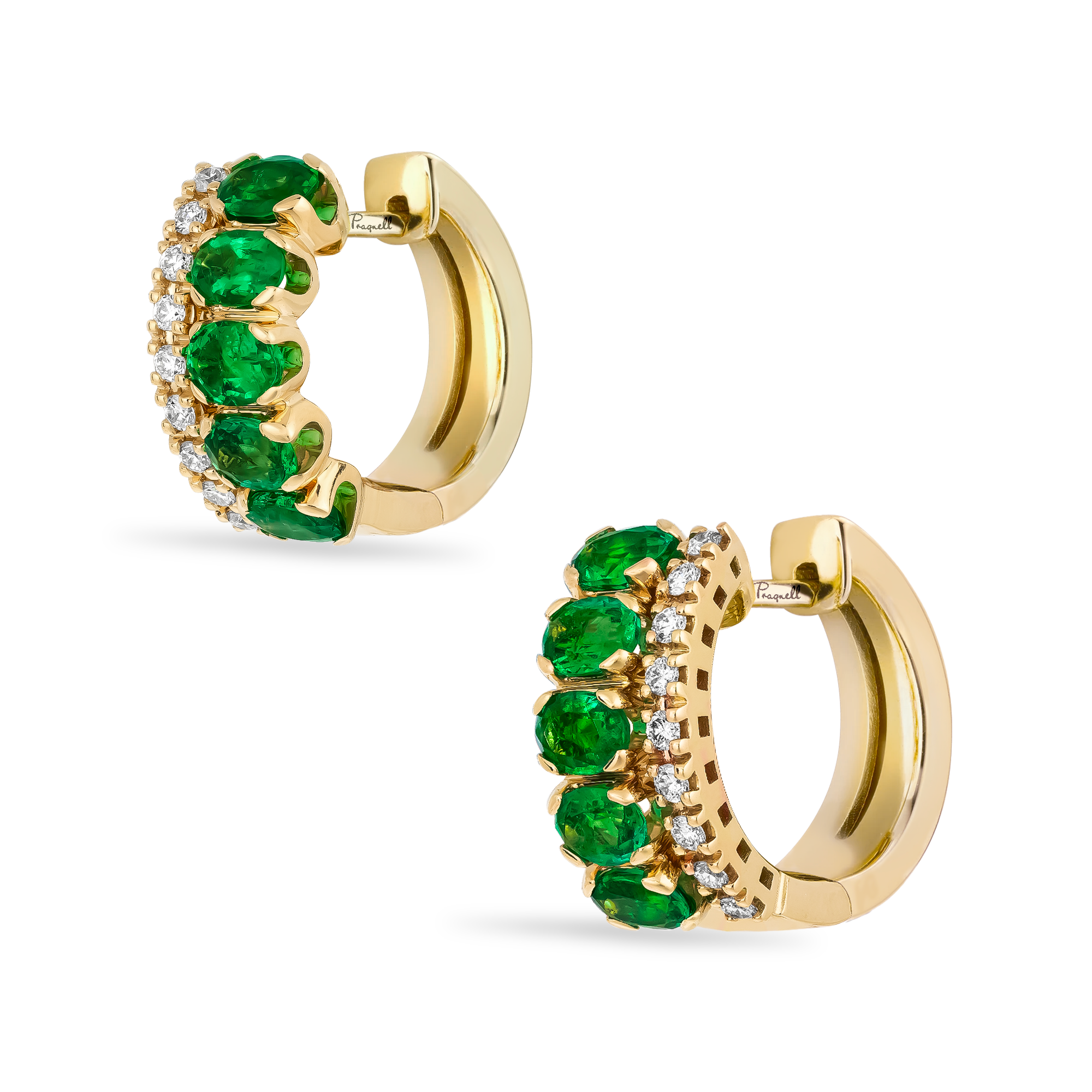 Oval Cut 1.35ct Emerald and Diamond Hoop Earrings Oval Cut, Claw Set_3