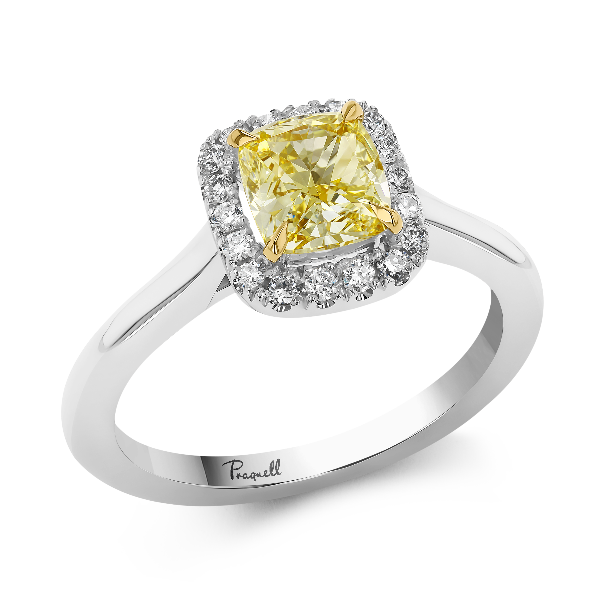 Celestial 1.30ct Kimberley Fancy Yellow Diamond Cluster Ring Cushion modern cut, Claw set_1
