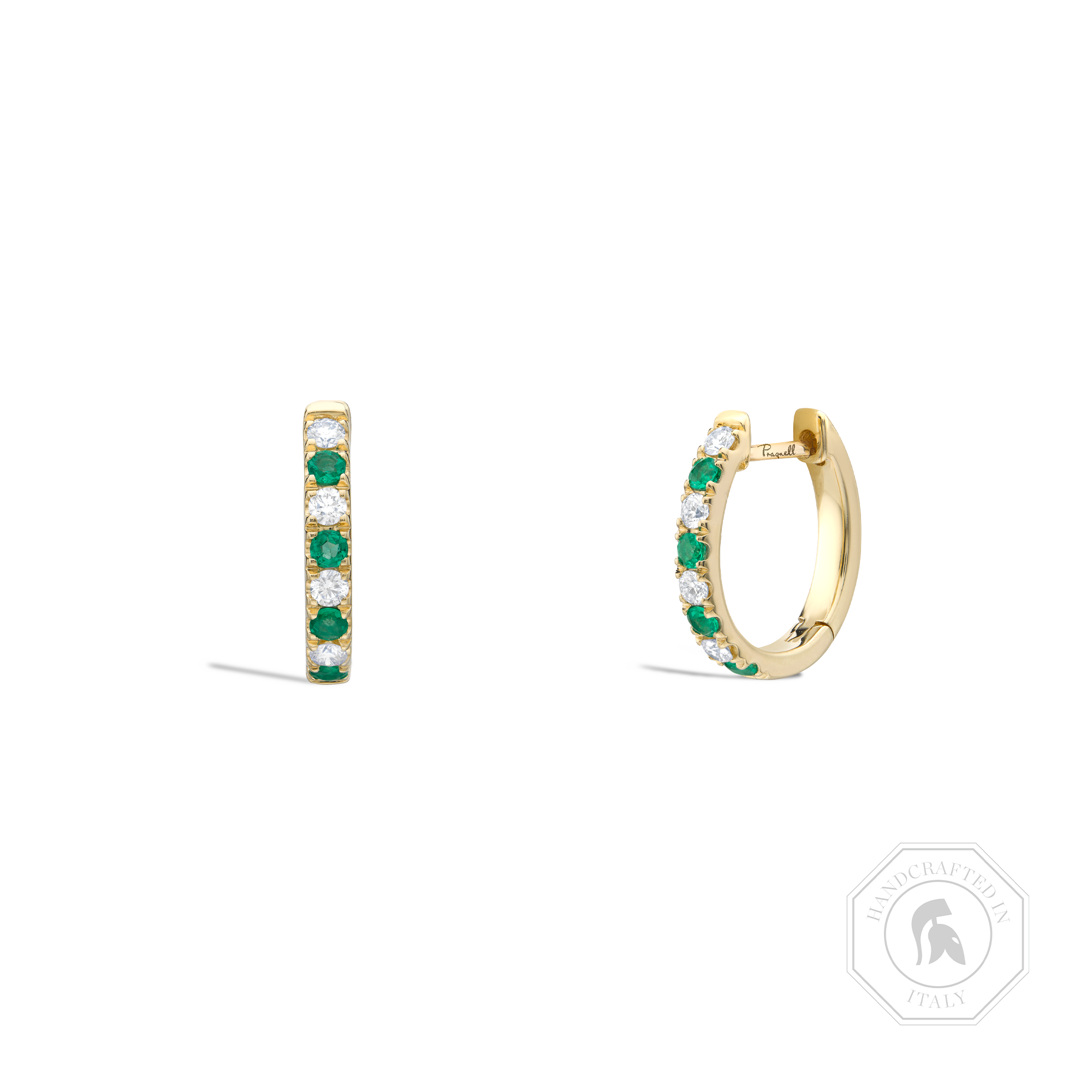 Emerald & Diamond Half Hoop Earrings Brilliant cut, Claw set_1