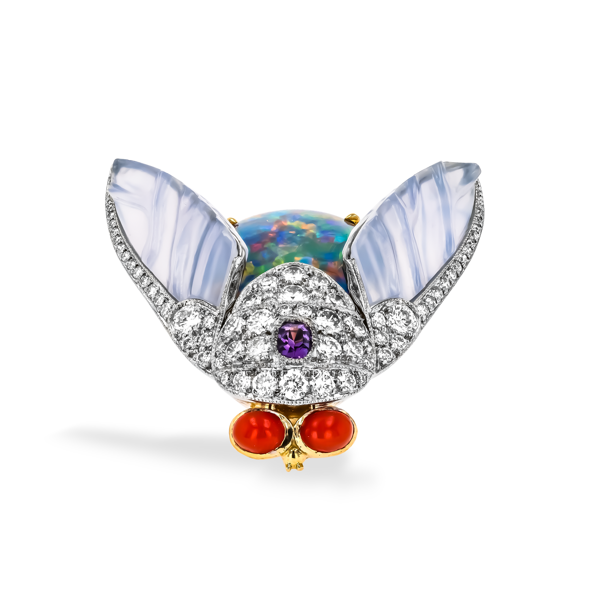 Mixed Cut Opal & Amethyst Brooch GIA Certified with Diamonds_2