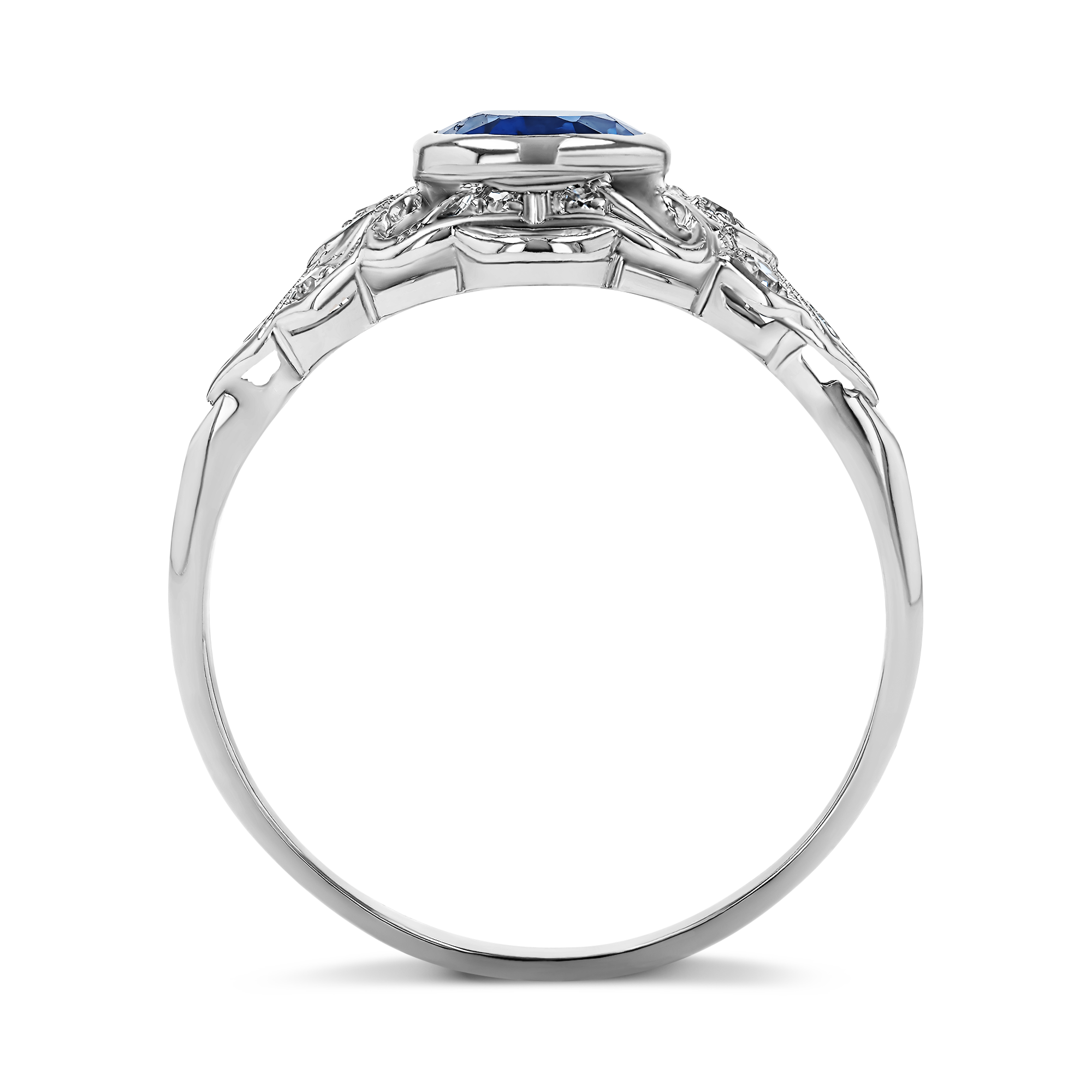 Oval Cut Sapphire and Diamond Cluster Ring Oval Cut, Rubover Set_3