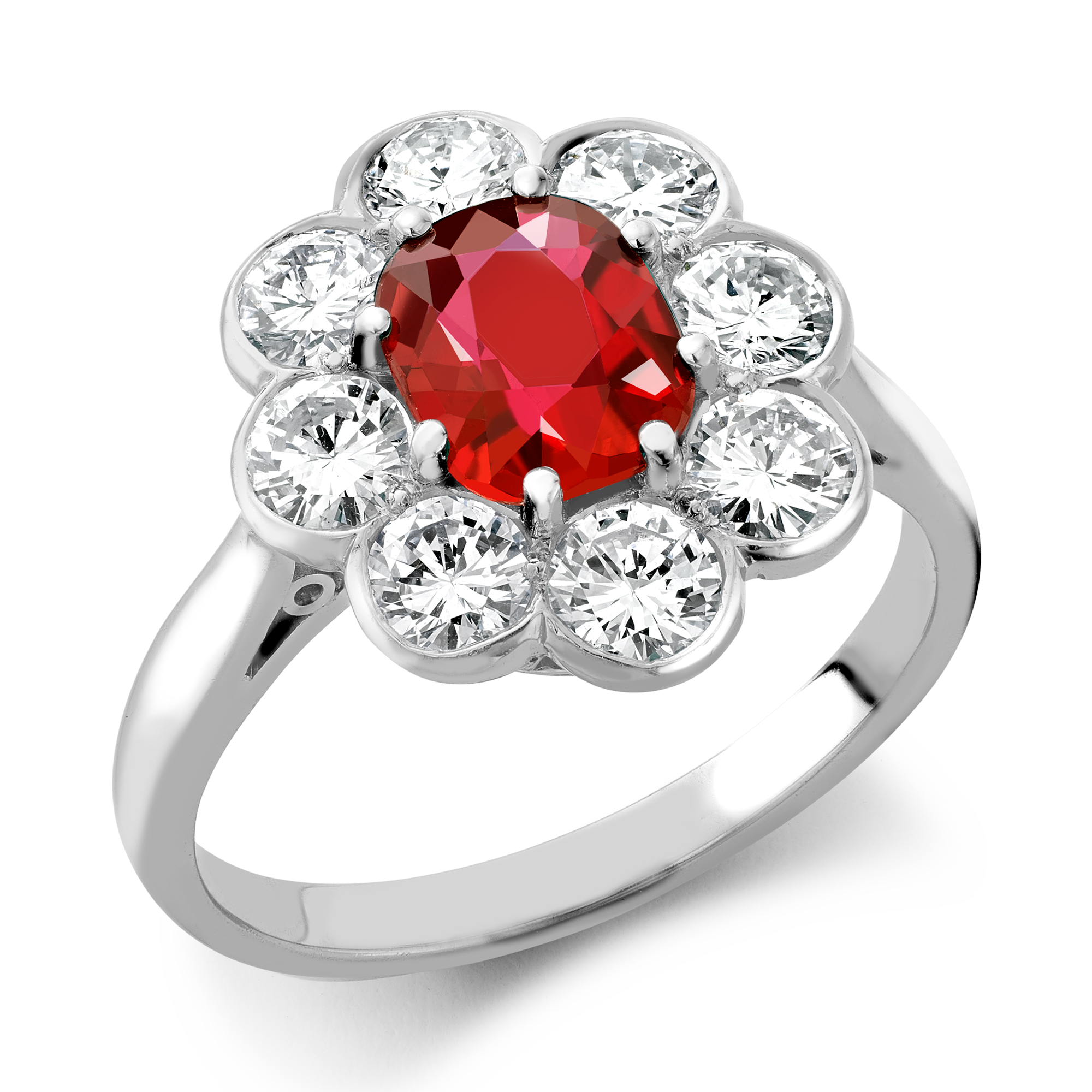 Contemporary 1.21ct Ruby and Diamond Cluster Ring Cushion modern cut, Claw set_1