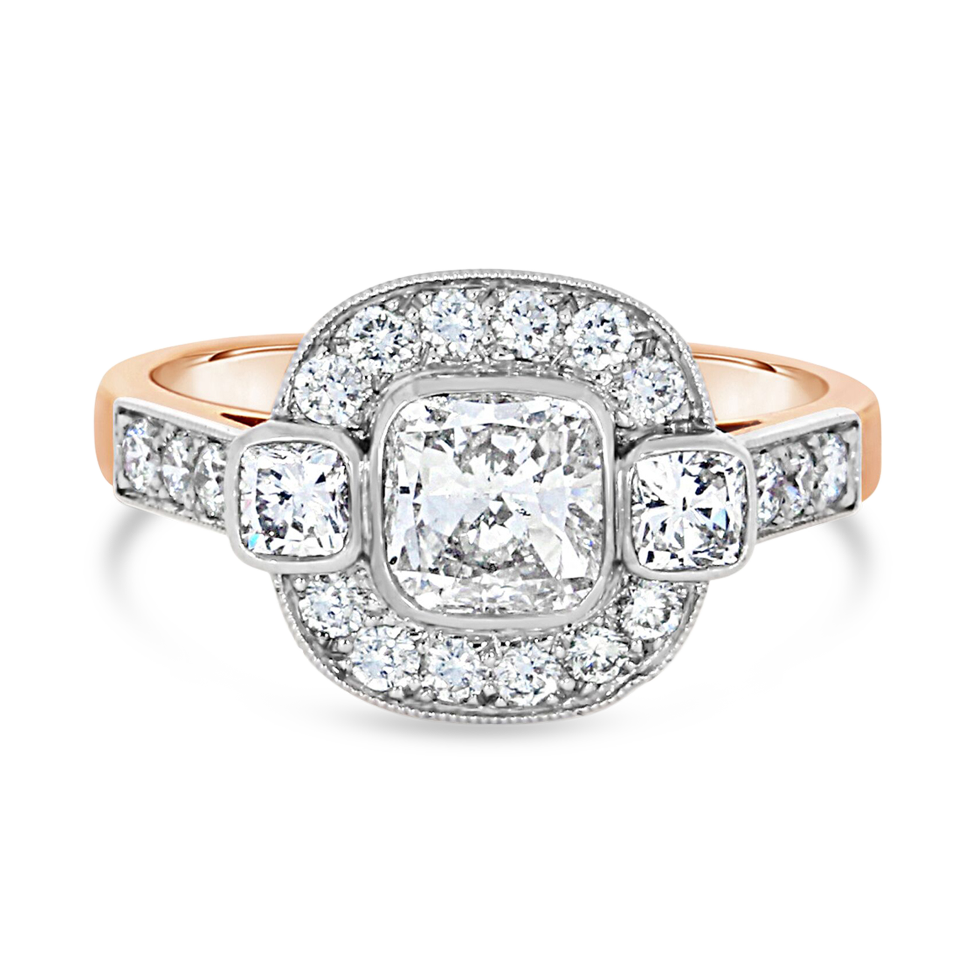 Cushion Cut 0.90ct Diamond Cluster Ring Cushion Modern Cut, Millegrain Set_1