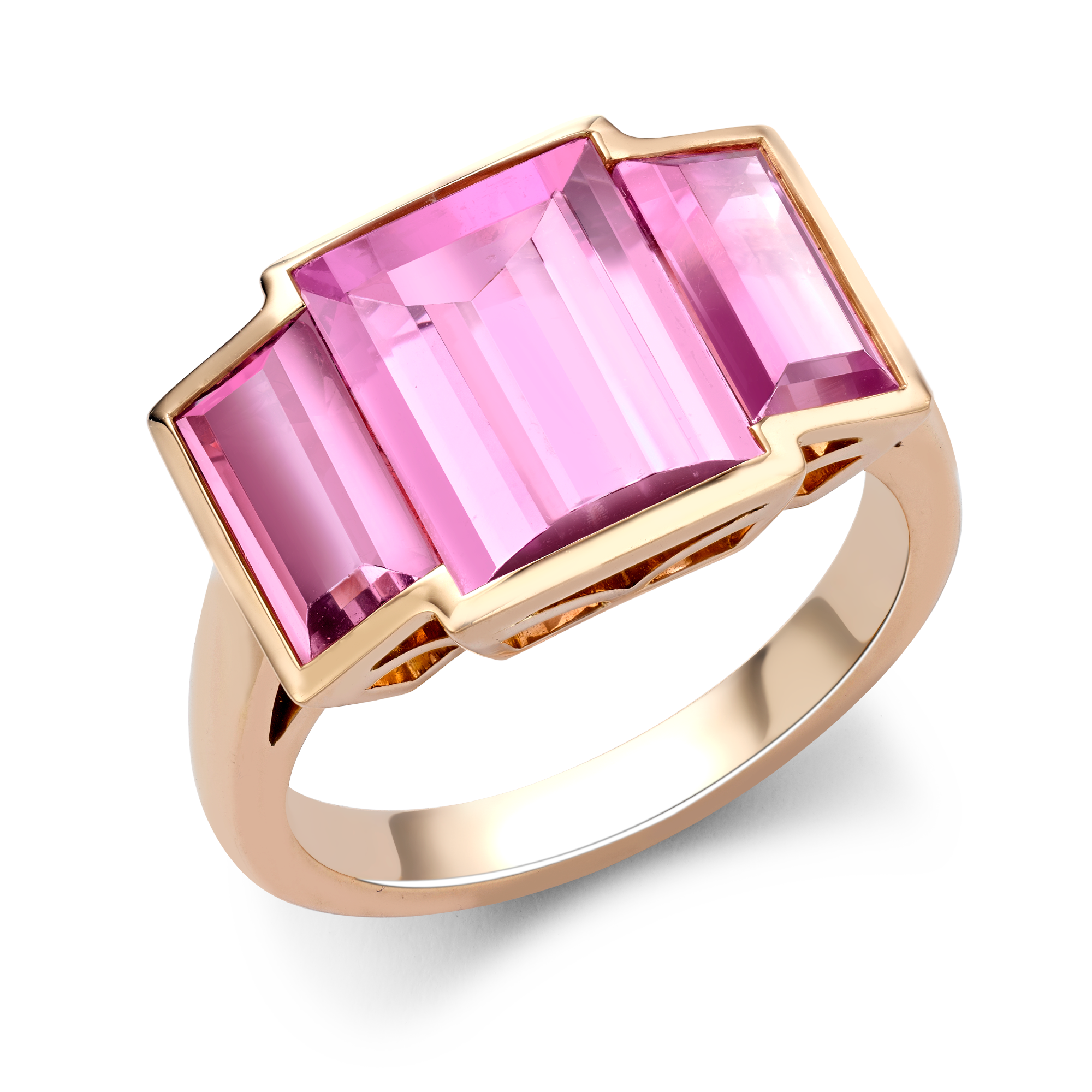 Kingdom Pink Tourmaline Ring Baguette Cut, Rubover Set_1