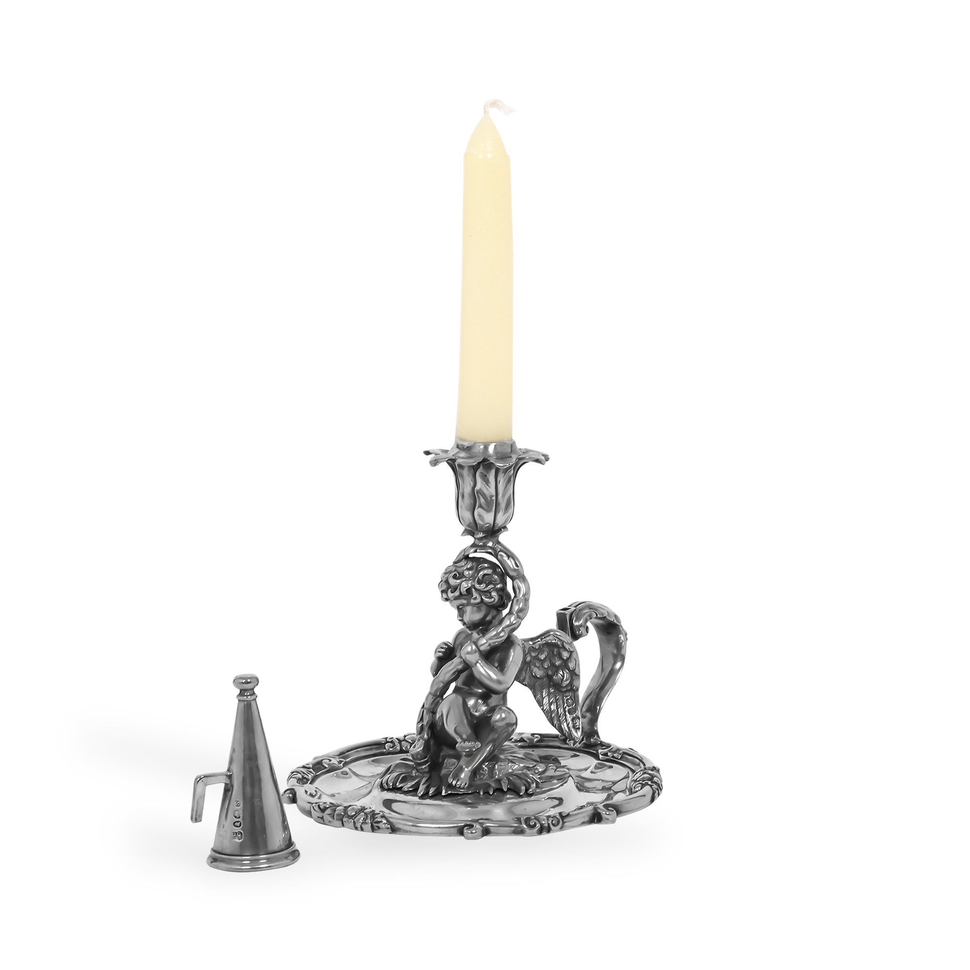 Silver William IV Cherub Design Chamber Stick Hallmarked London_4
