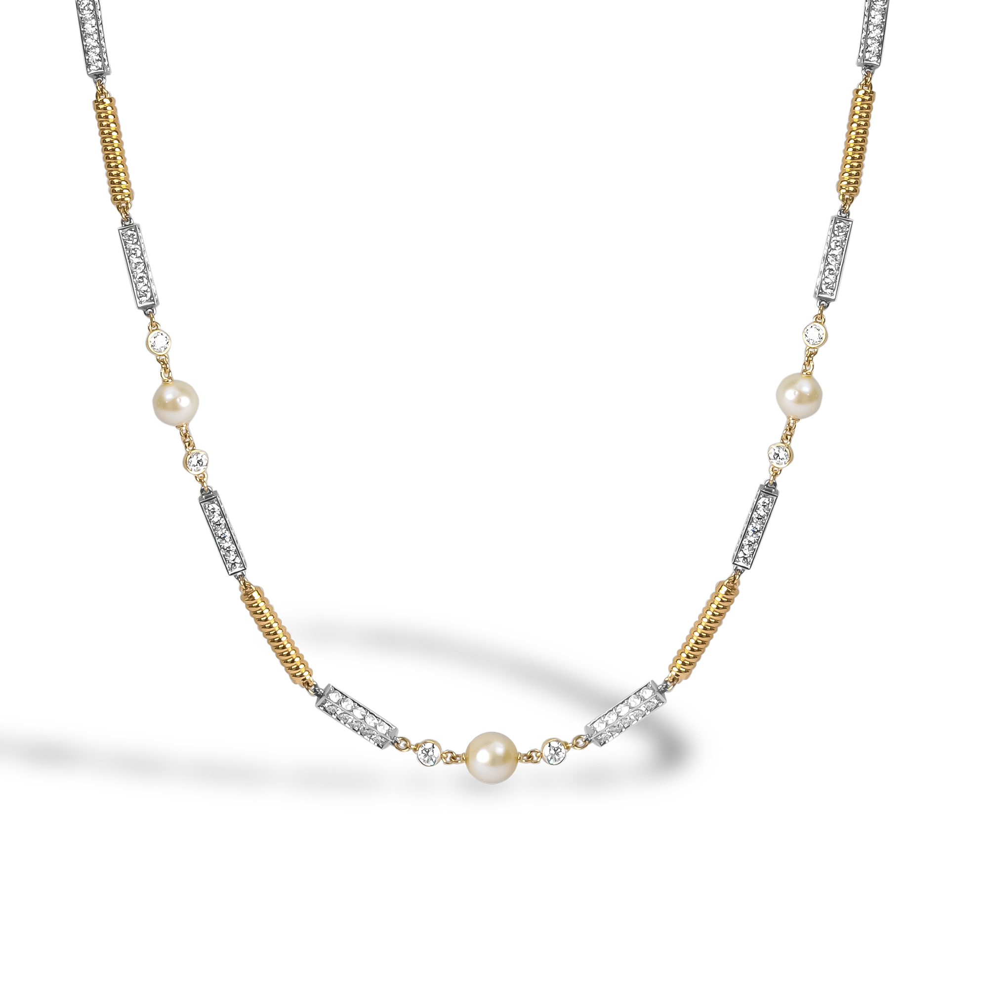 Diamond, Pearl, Platinum and Gold Links 63cm Necklace Brilliant cut, Claw set_2