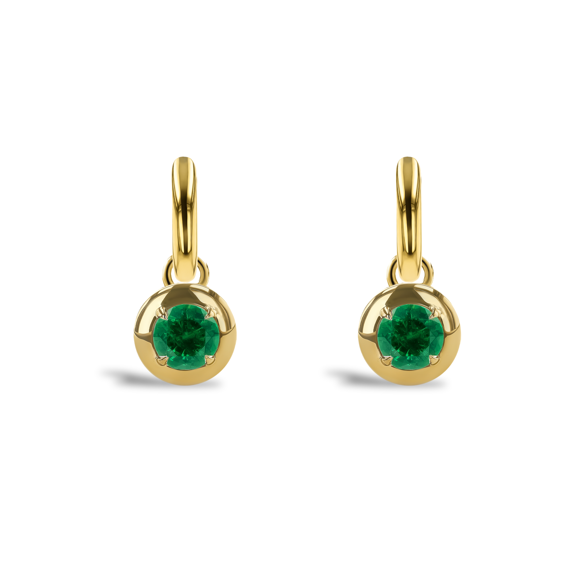 Skimming Stone 0.99ct Emerald Drop Hoop Earrings Brilliant cut, Claw set_2
