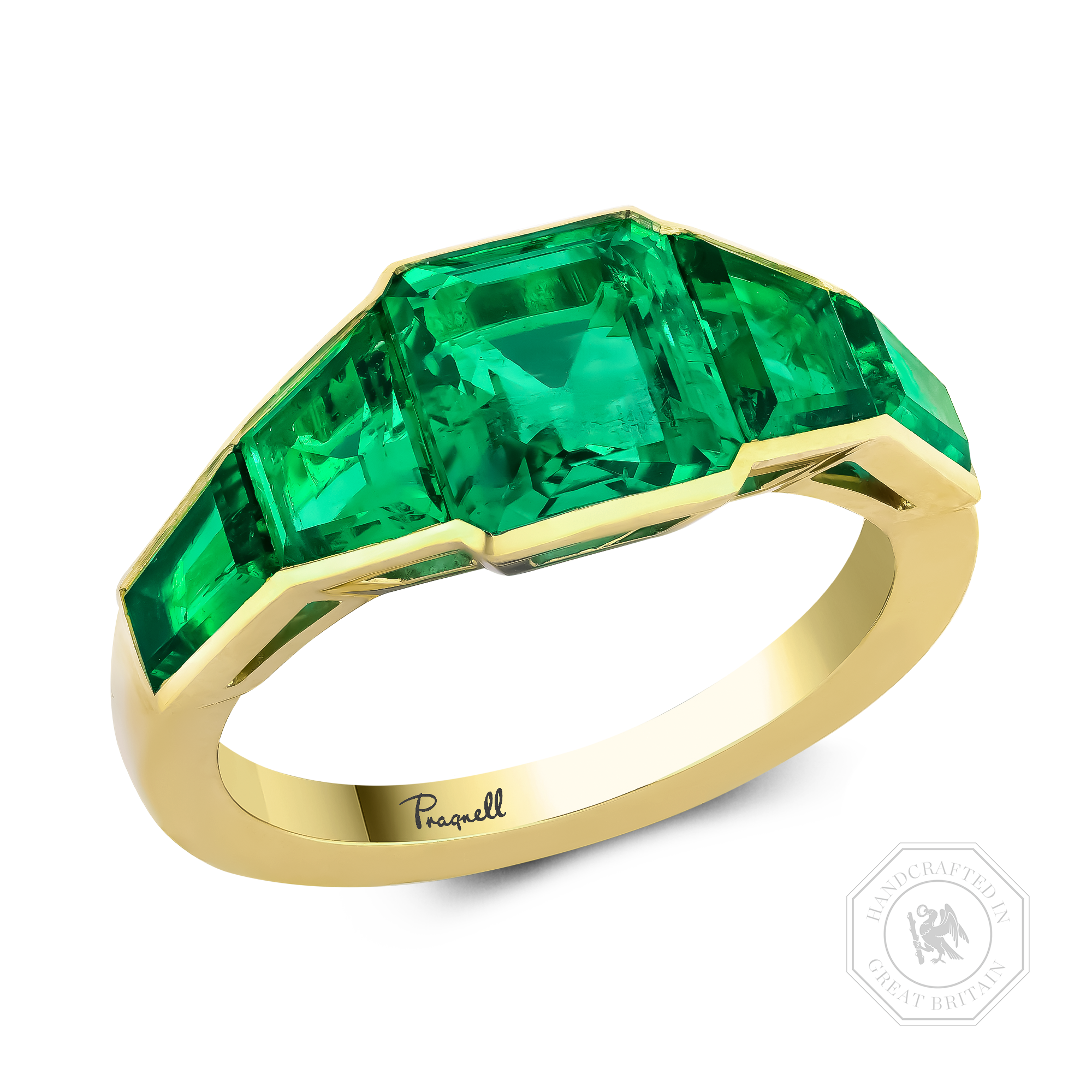 Kingdom 1.65ct Colombian Emerald Five Stone Ring Octagonal Cut, Rubover Set_1