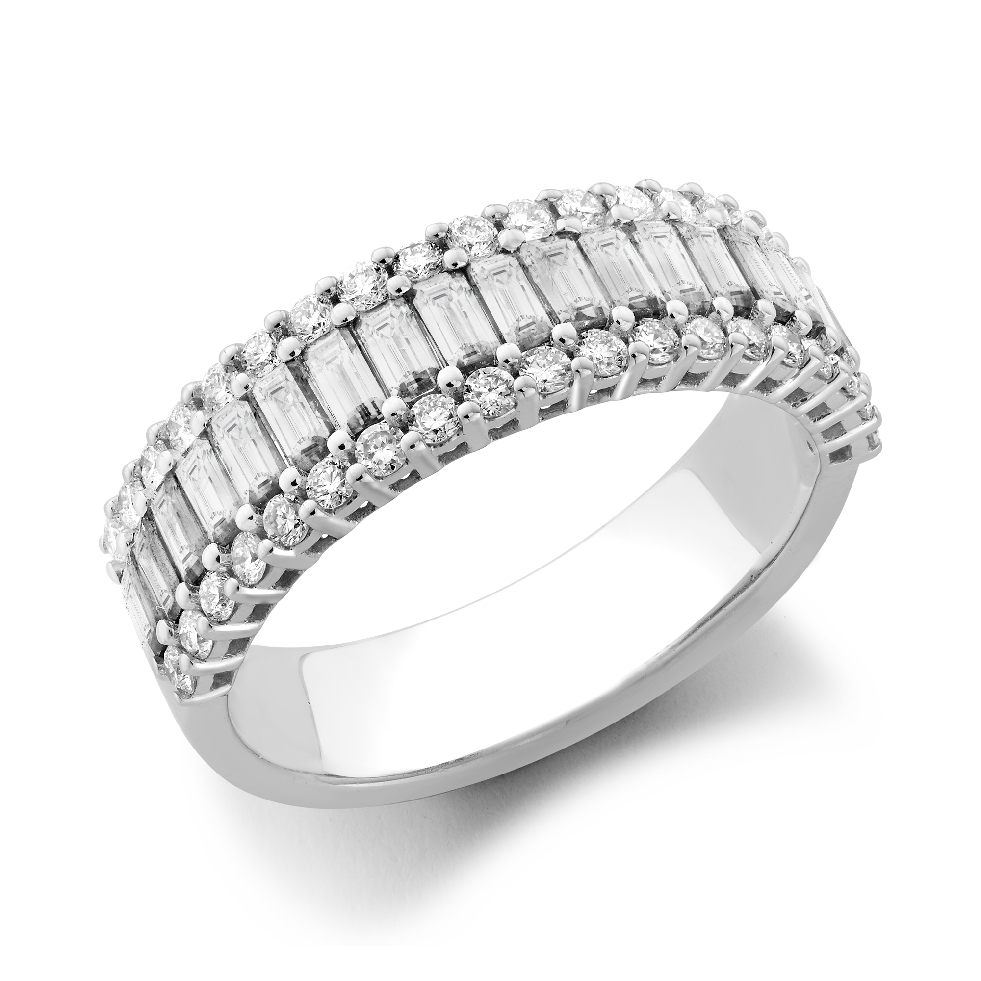 Baguette Cut Diamond Half Eternity Ring Baguette and Brilliant Cut, Three-Row, Claw Set_1