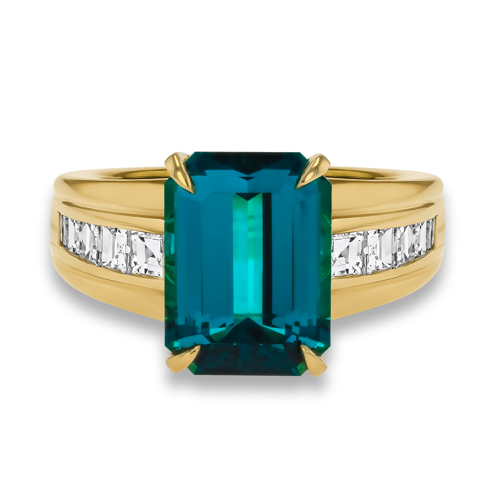 Masterpiece Manhattan 4.45ct Namibian Indicolite Tourmaline Ring Emerald Cut, Claw Set_2