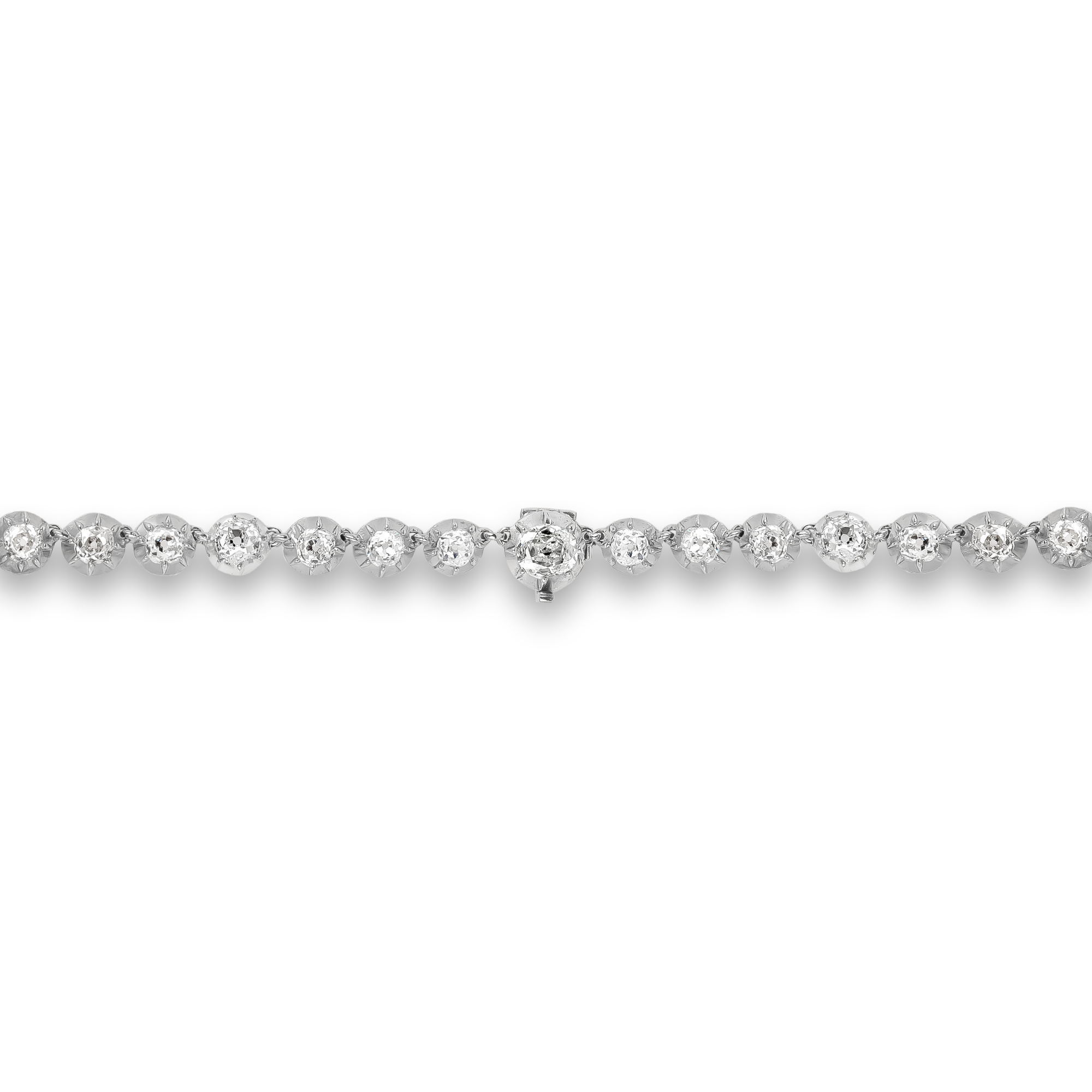 Victorian Two-Row Old Cut 69.00ct Diamond Necklace Old Mine Cut, Rubover Set_4
