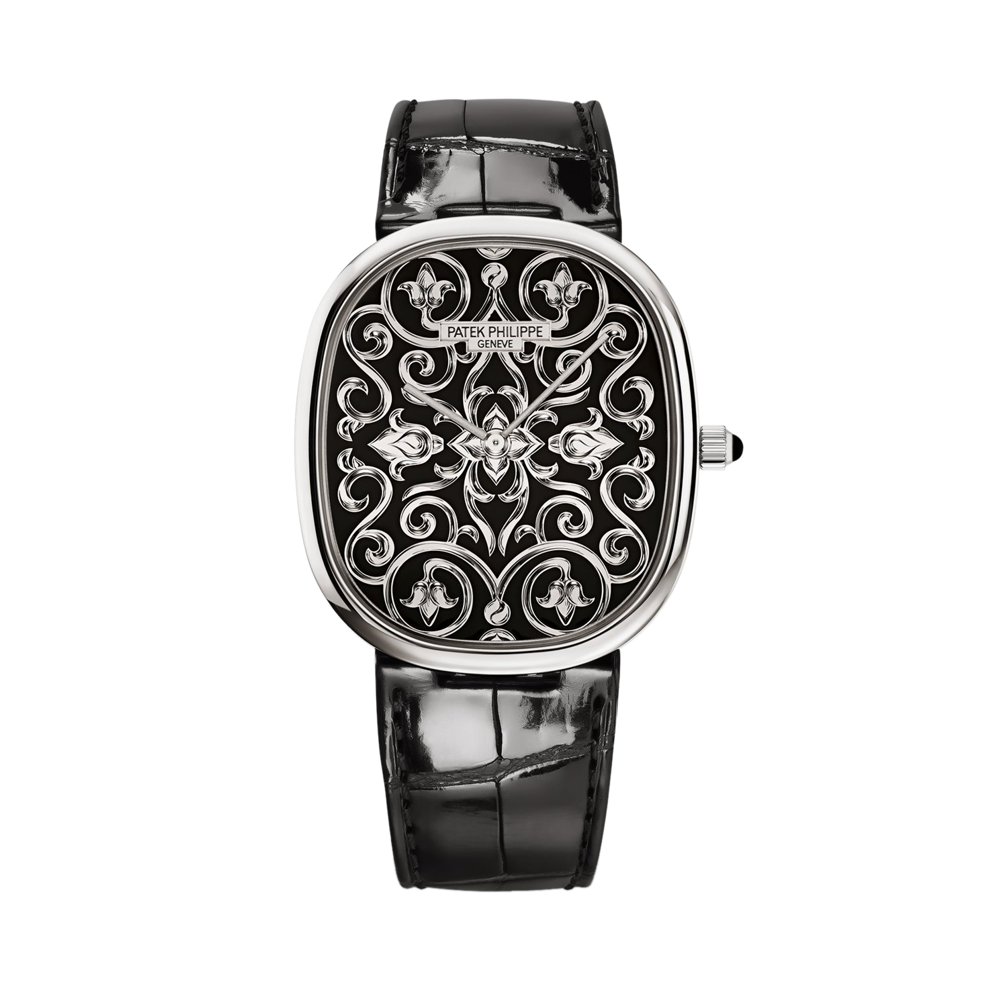 Patek Philippe Golden Ellipse 34.5mm, Hand Engraved Black Enamel Dial, Plain Numerals_1