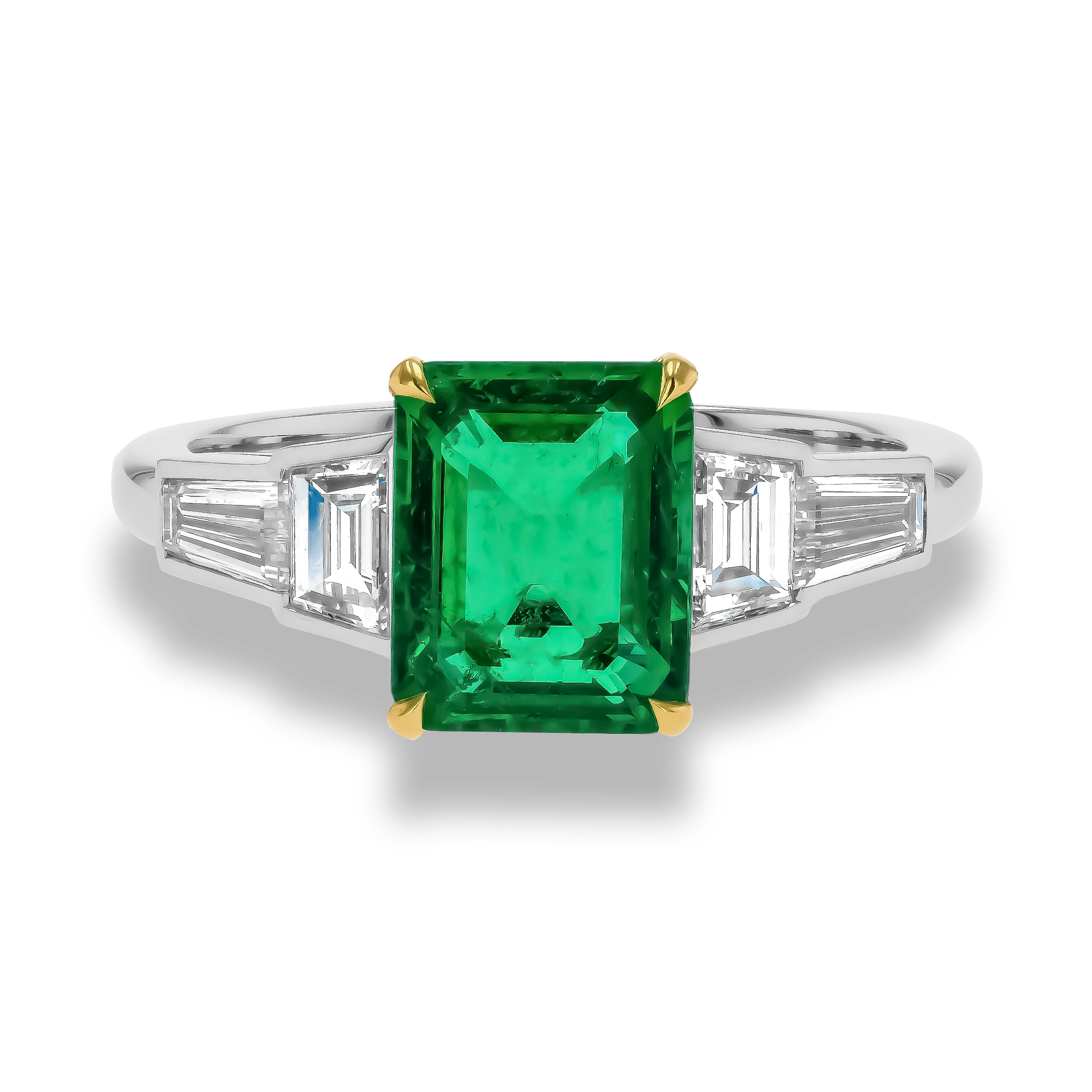 Octagonal Cut 1.66ct Colombian Emerald and Diamond Ring Octagonal & Trapeze Cut, Claw Set_2