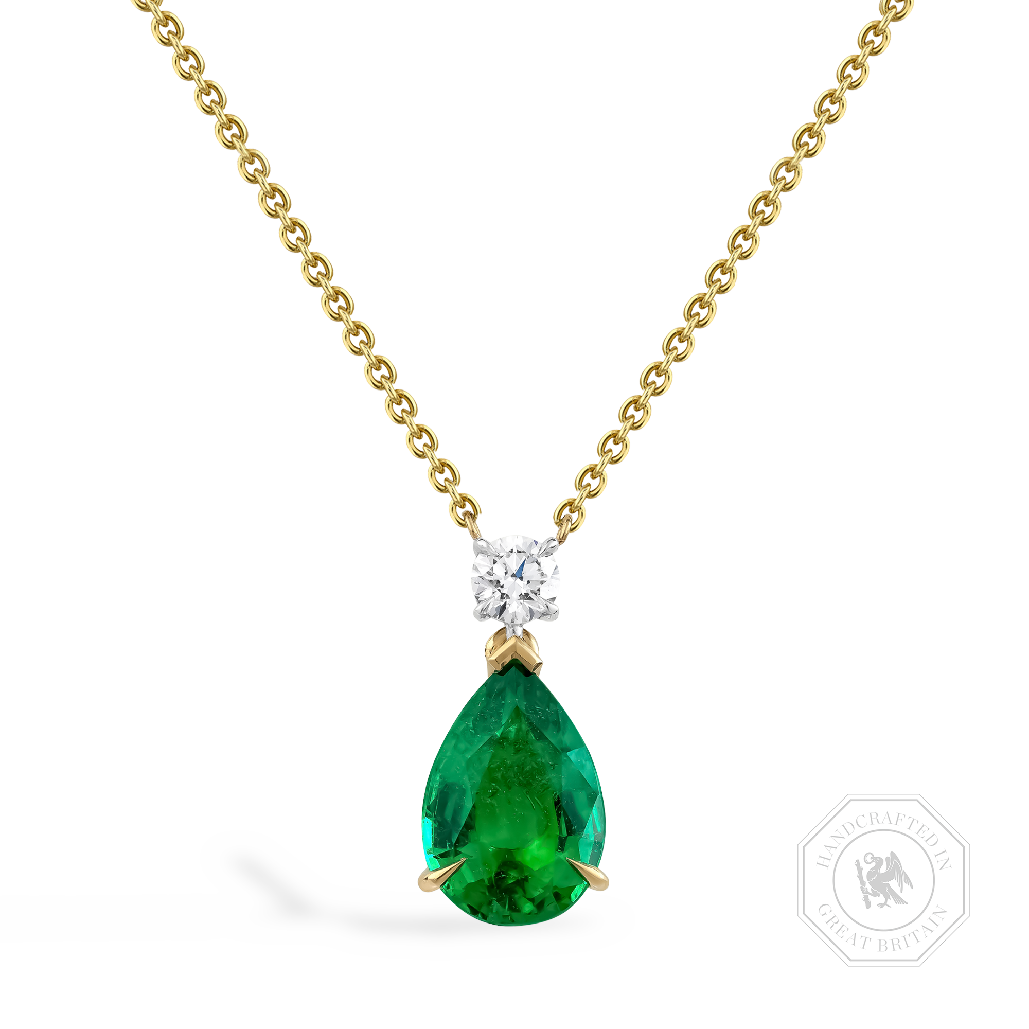 Pear Shaped 1.68ct Zambian Emerald and Diamond Pendant Pear Shape, Claw Set_1