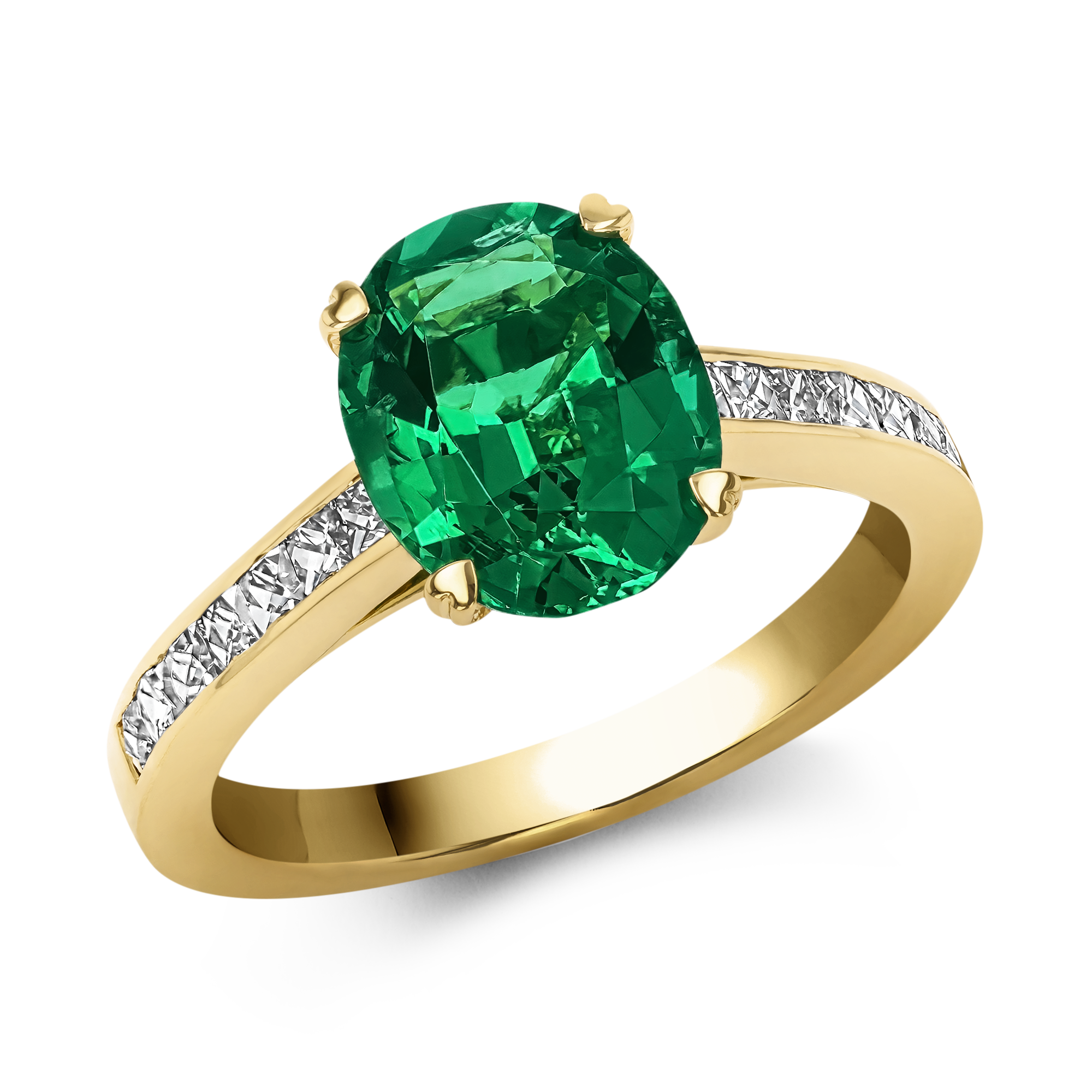 Yellow Gold Emerald Oval Ring with Diamonds