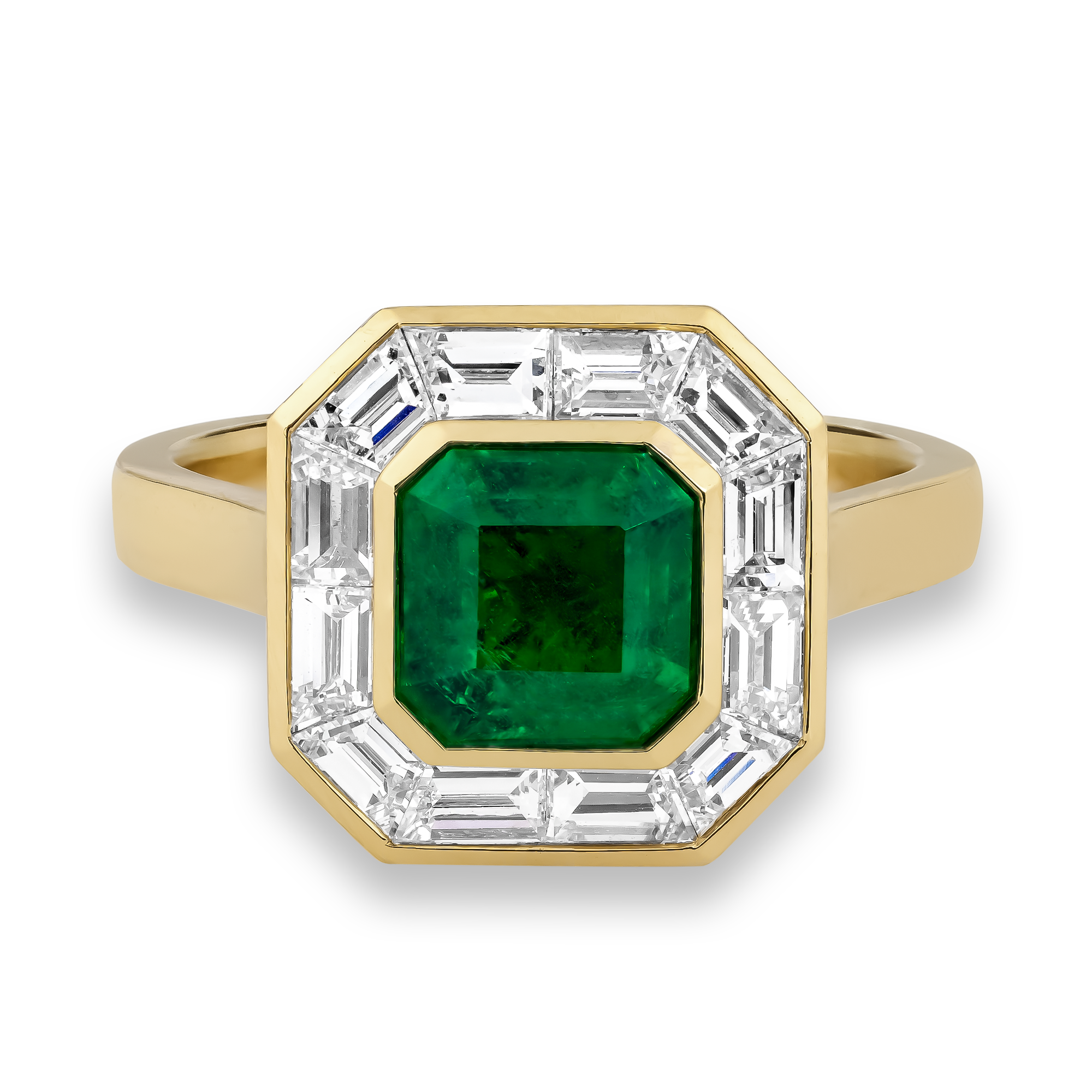 Octagonal Cut 1.50ct Emerald and Diamond Ring Octagonal & Trapezoid Cut, Rubover Set_2