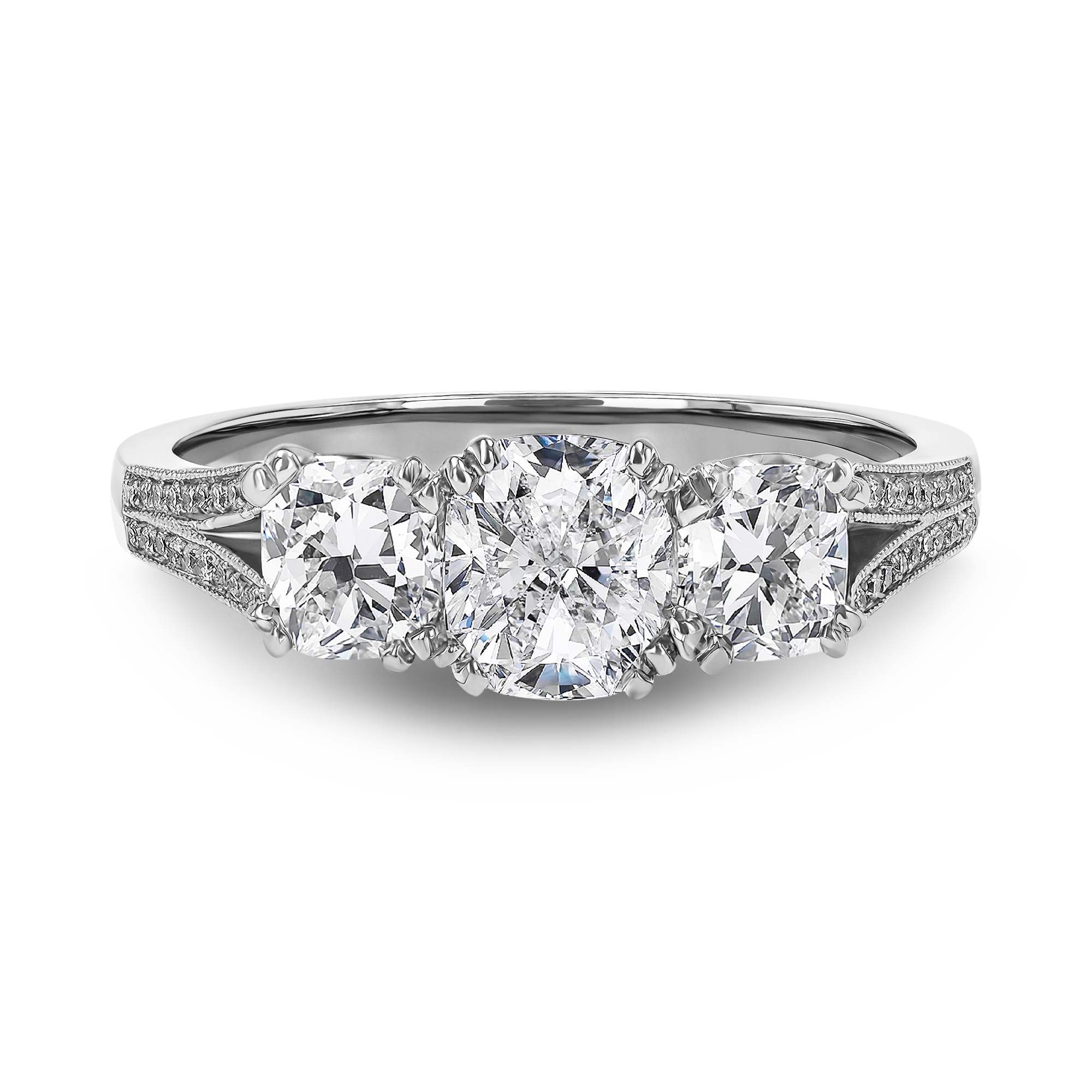 Imperial 1.92ct Diamond Three Stone Ring Cushion Cut, Claw Set_2