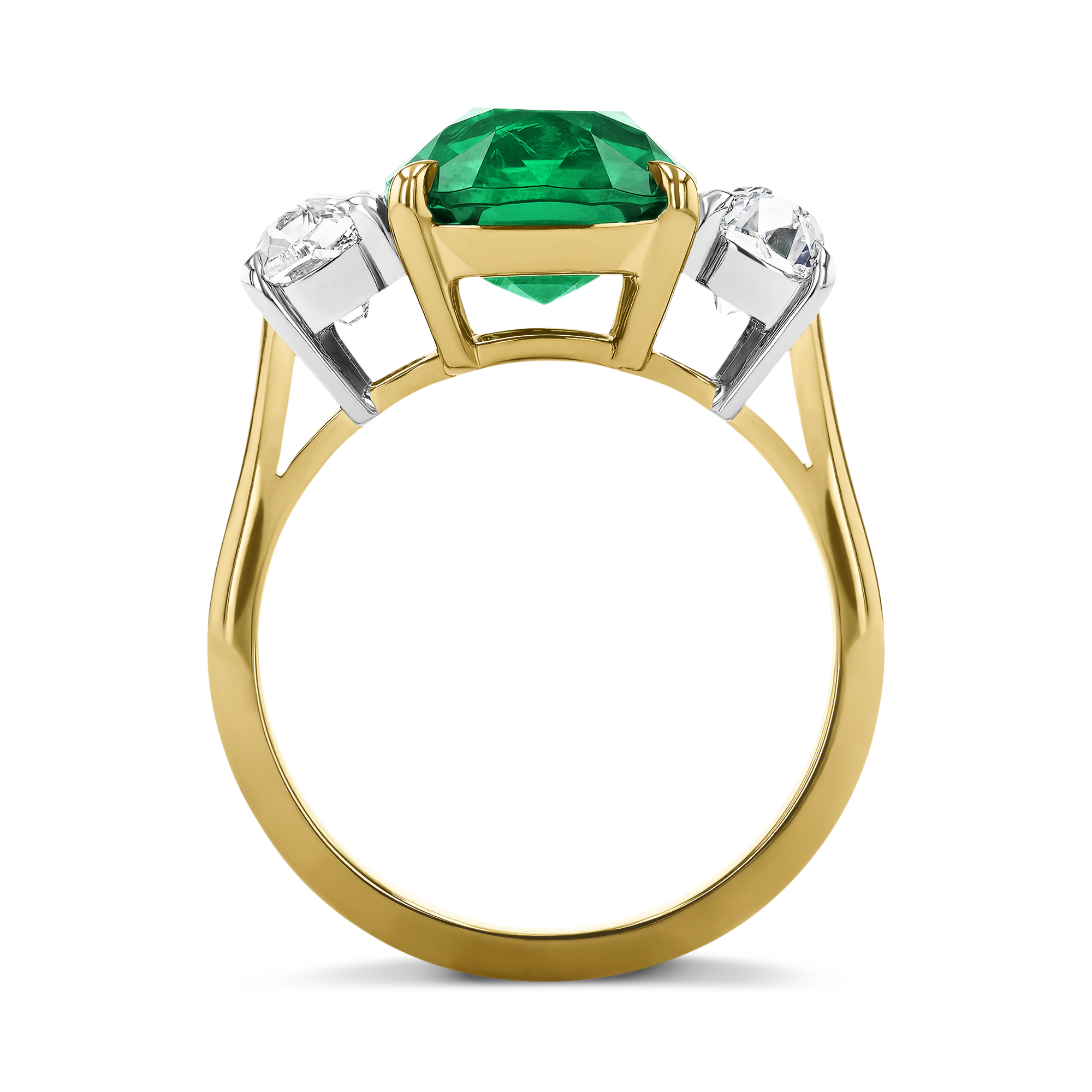 Zambian 4.54ct Emerald and Diamond Three Stone Ring Cushion modern cut, Claw set_3